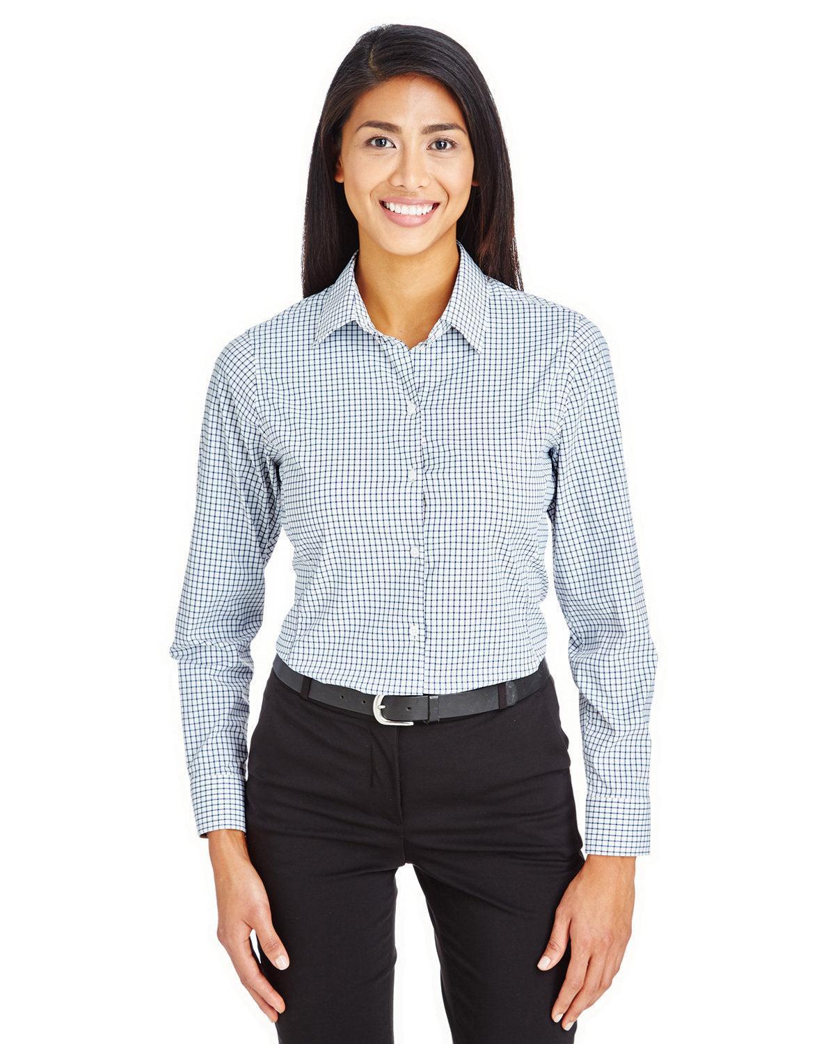 Devon & Jones CrownLux Performance Ladies Micro Windowpane Shirt-Ladies Dress Shirts-Devon&Jones-Navy/White-S-Thread Logic