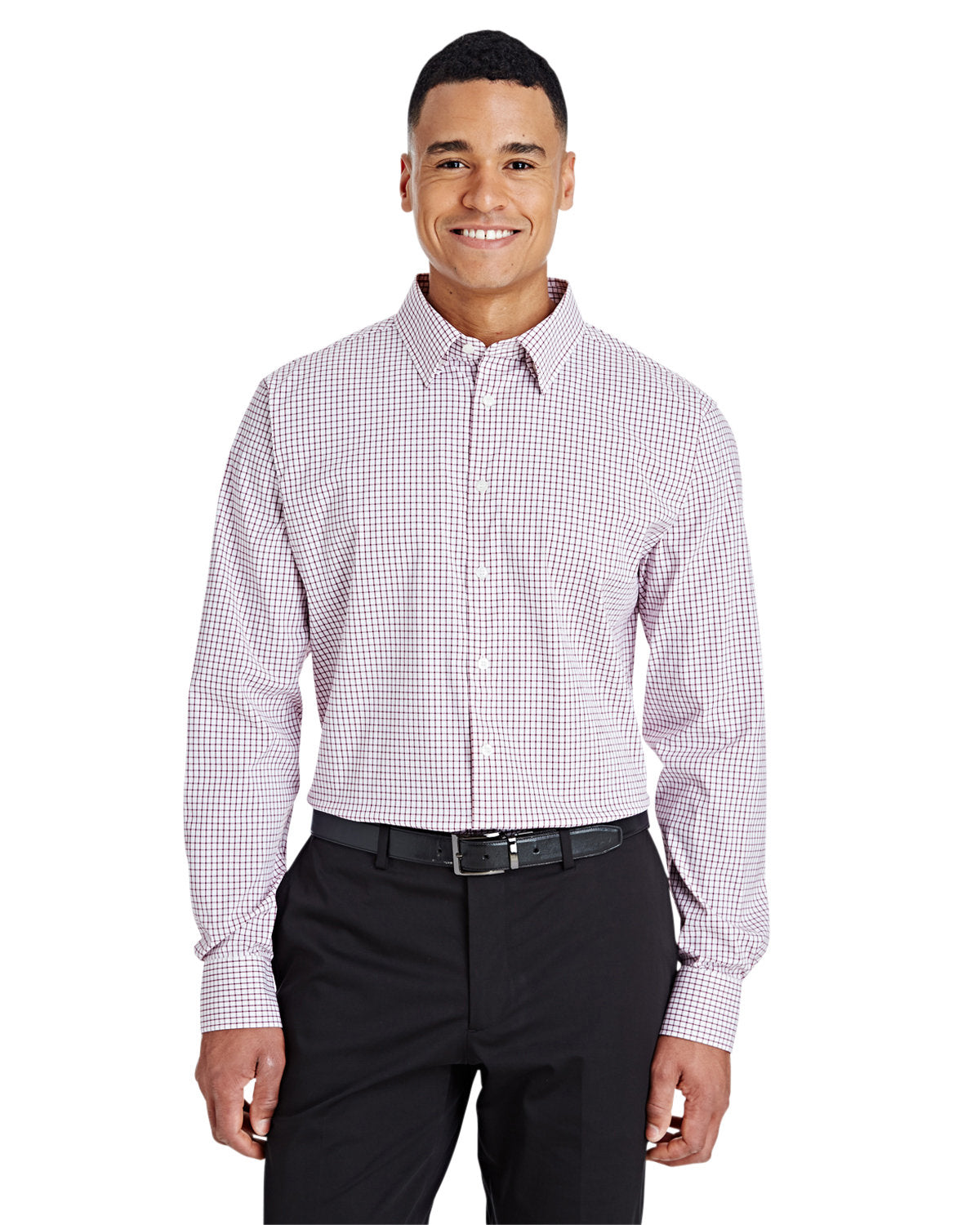 Devon & Jones CrownLux Performance Micro Windowpane Shirt-Men's Dress Shirts-Devon&Jones-Burgundy/White-S-Thread Logic