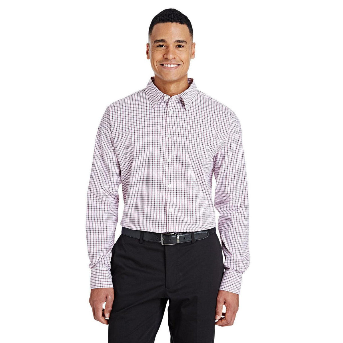 no-logo Devon & Jones CrownLux Performance Micro Windowpane Shirt-Men's Dress Shirts-Devon&Jones-Burgundy/White-S-Thread Logic