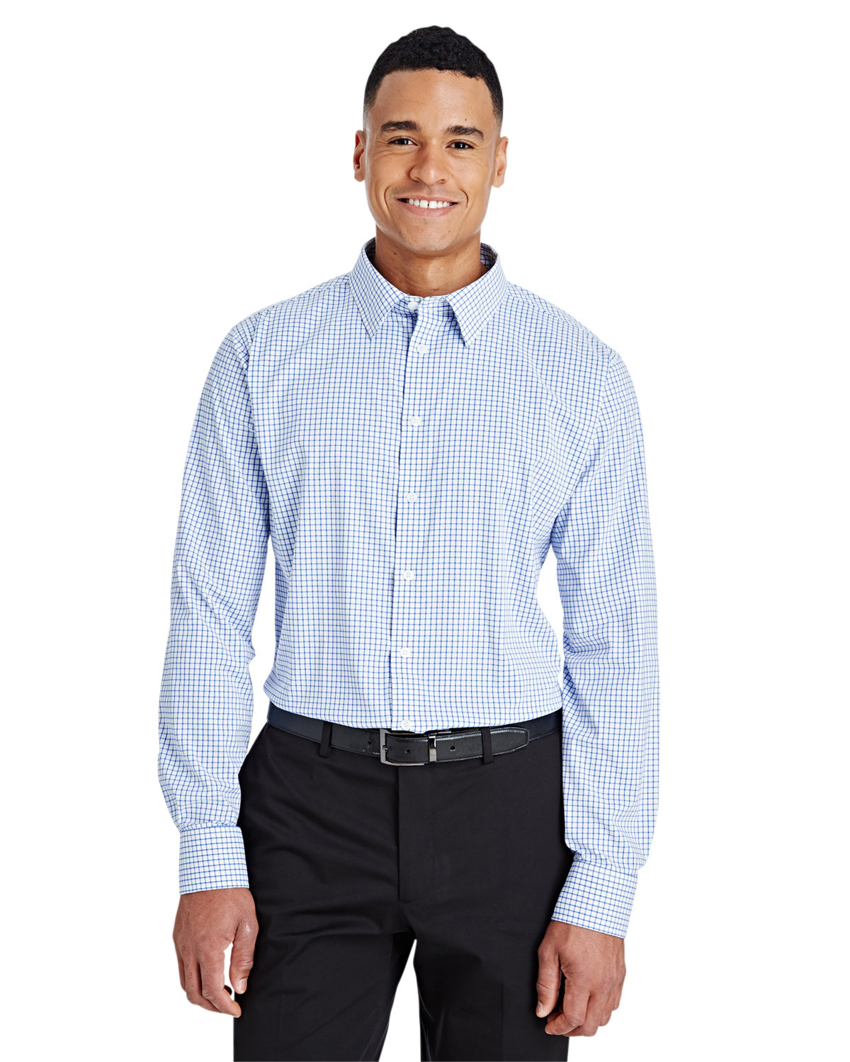 Devon & Jones CrownLux Performance Micro Windowpane Shirt-Men's Dress Shirts-Devon&Jones-French Blue/White-S-Thread Logic
