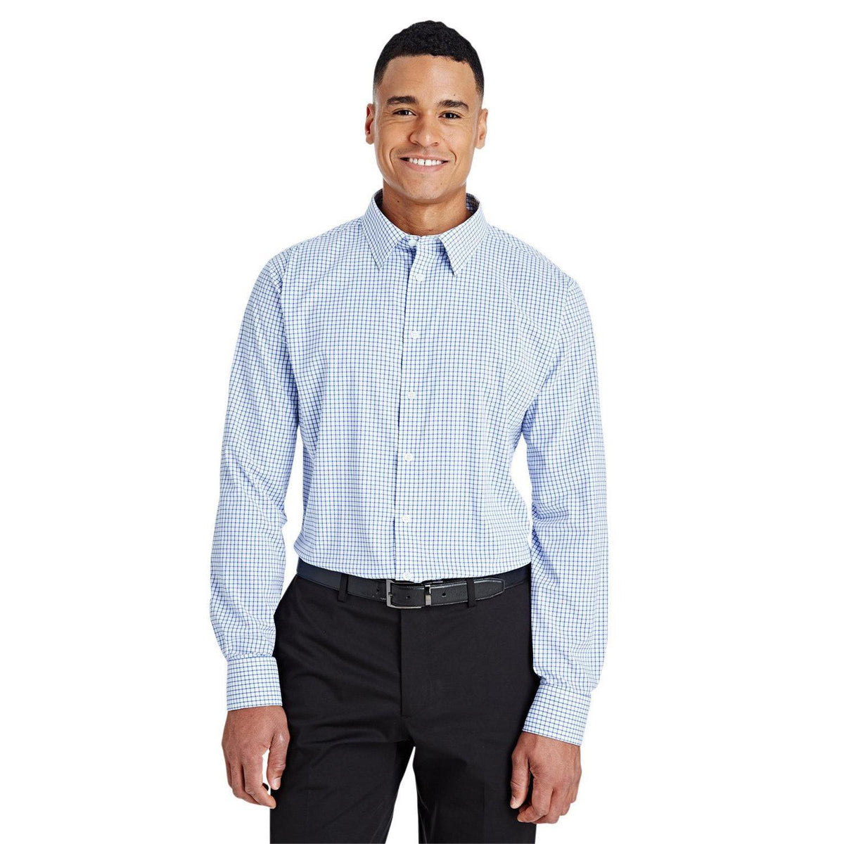 no-logo Devon & Jones CrownLux Performance Micro Windowpane Shirt-Men's Dress Shirts-Devon&Jones-French Blue/White-S-Thread Logic