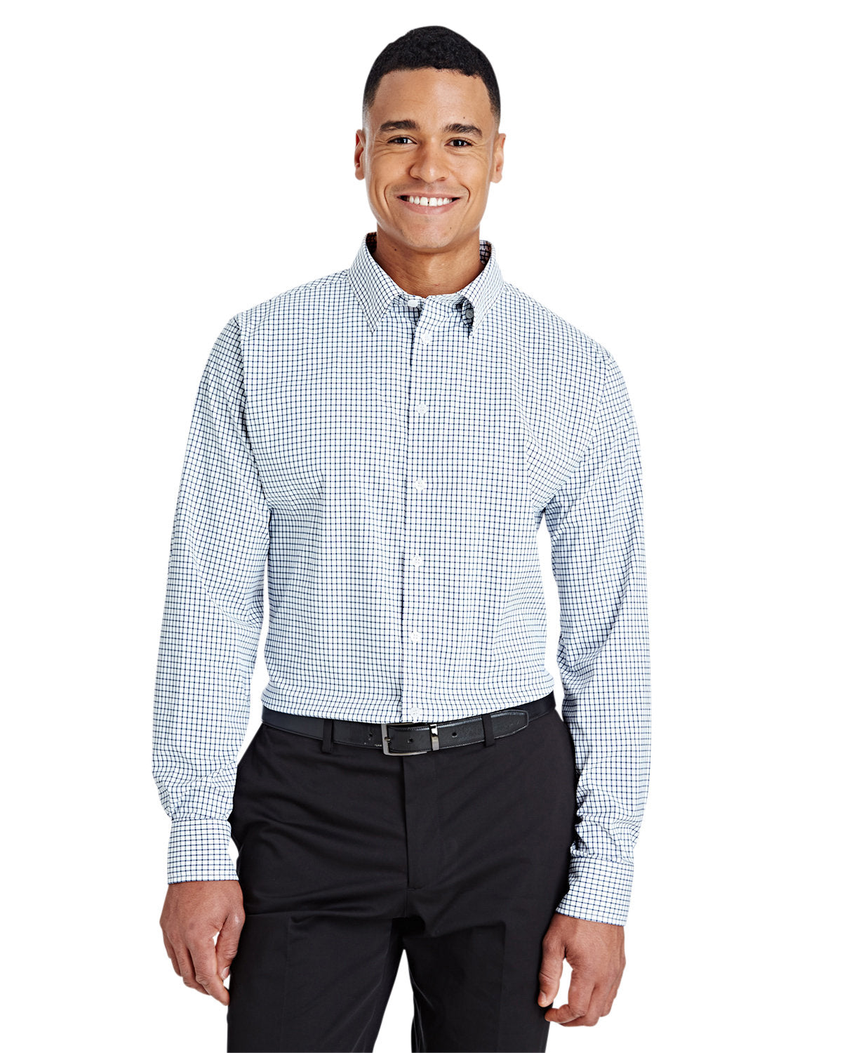 Devon & Jones CrownLux Performance Micro Windowpane Shirt-Men's Dress Shirts-Devon&Jones-Navy/White-S-Thread Logic