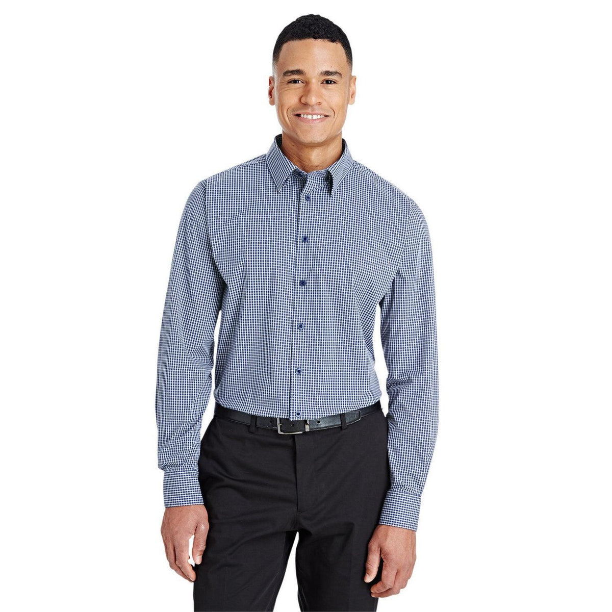 no-logo Devon & Jones CrownLux Performance Tonal Mini Check Shirt-Men's Dress Shirts-Devon&Jones-Navy-S-Thread Logic