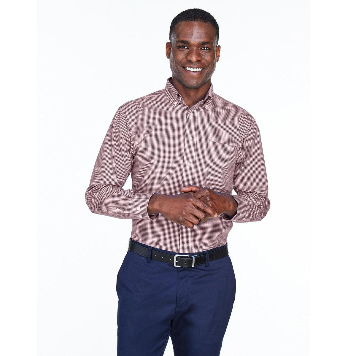no-logo Devon & Jones Gingham Check Dress Shirt-Dress Shirts-Devon&Jones-Burgundy-S-Thread Logic