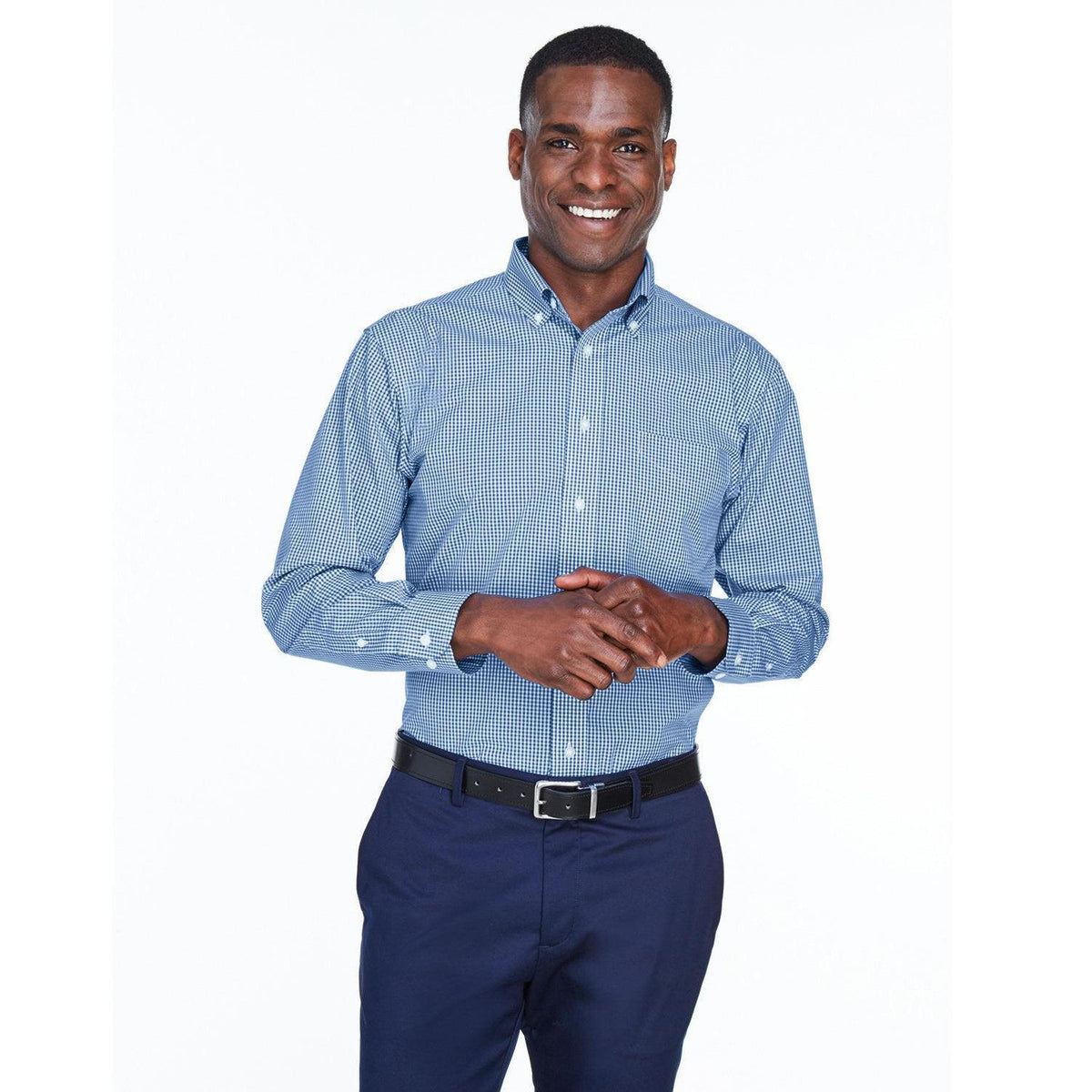 no-logo Devon & Jones Gingham Check Dress Shirt-Dress Shirts-Devon&Jones-French Blue-S-Thread Logic