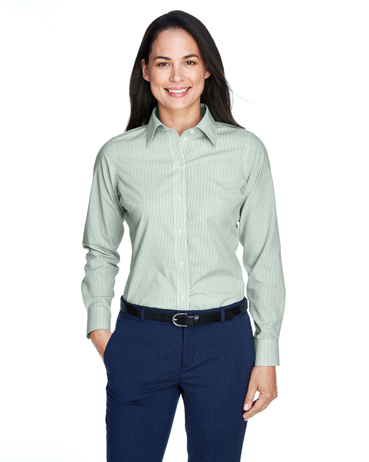 Devon & Jones Ladies Crown Woven Banker Stripe-Ladies Dress Shirts-Devon&Jones-Dill-S-Thread Logic