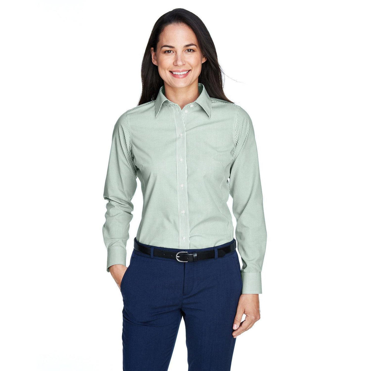 no-logo Devon & Jones Ladies Crown Woven Banker Stripe-Ladies Dress Shirts-Devon&Jones-Dill-S-Thread Logic