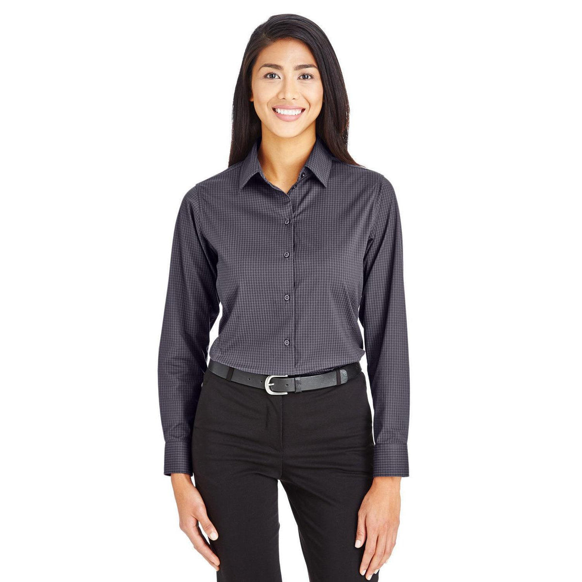 no-logo Devon & Jones Ladies CrownLux Performance Tonal Mini Check Shirt-Ladies Dress Shirts-Devon&Jones-Carbon-S-Thread Logic