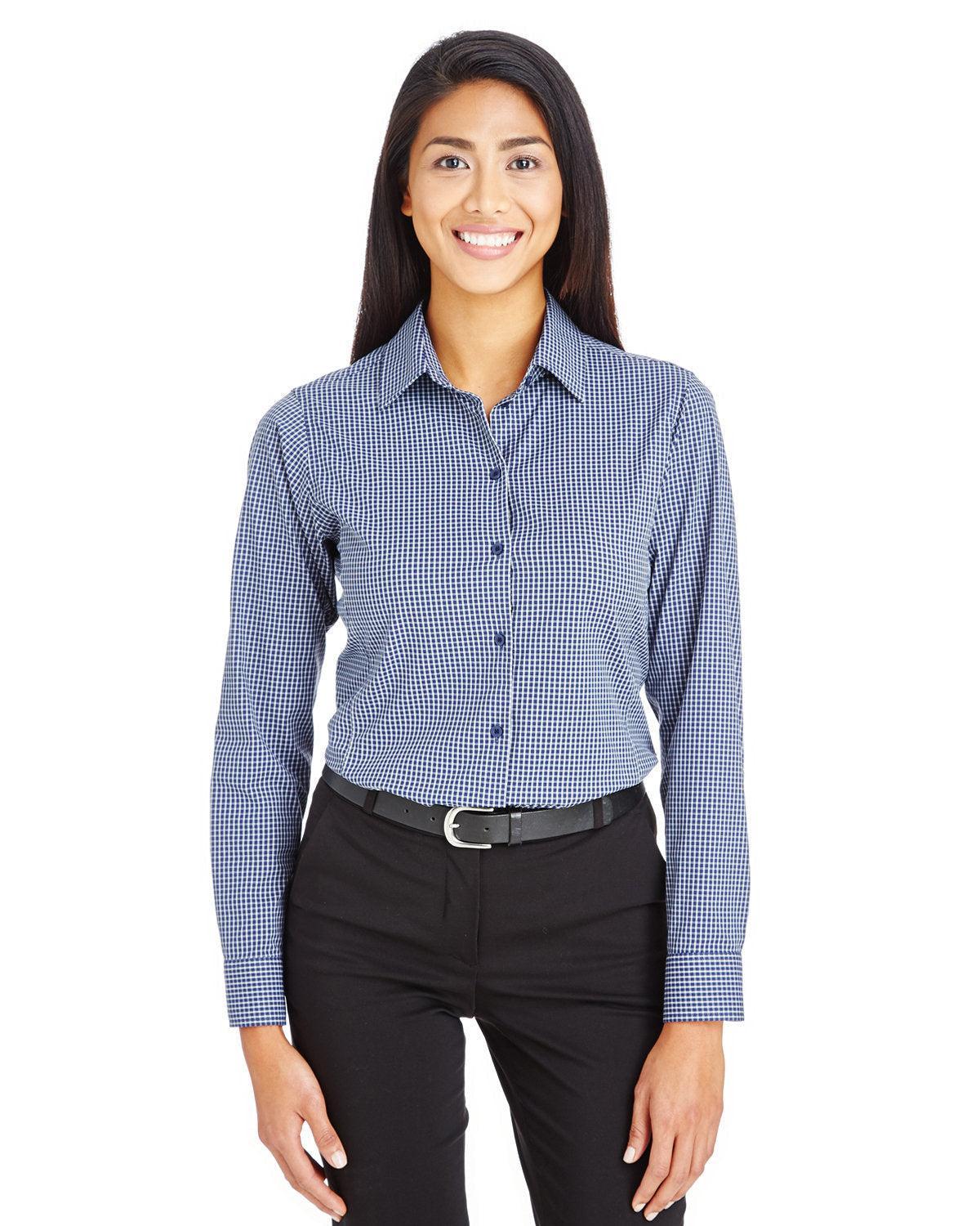 Devon & Jones Ladies CrownLux Performance Tonal Mini Check Shirt-Ladies Dress Shirts-Devon&Jones-Navy-S-Thread Logic
