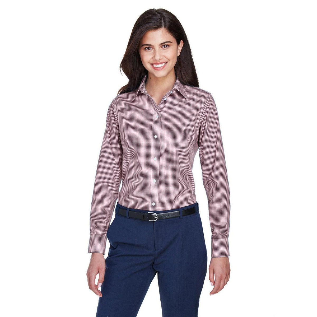 no-logo Devon & Jones Women's Gingham Check Dress Shirt-Dress Shirts-Devon&Jones-Burgundy-S-Thread Logic