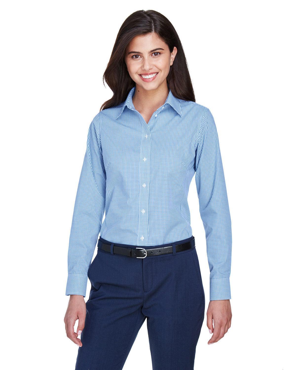 Devon & Jones Ladies Gingham Check Dress Shirt-Ladies Dress Shirts-Devon&Jones-French Blue-S-Thread Logic