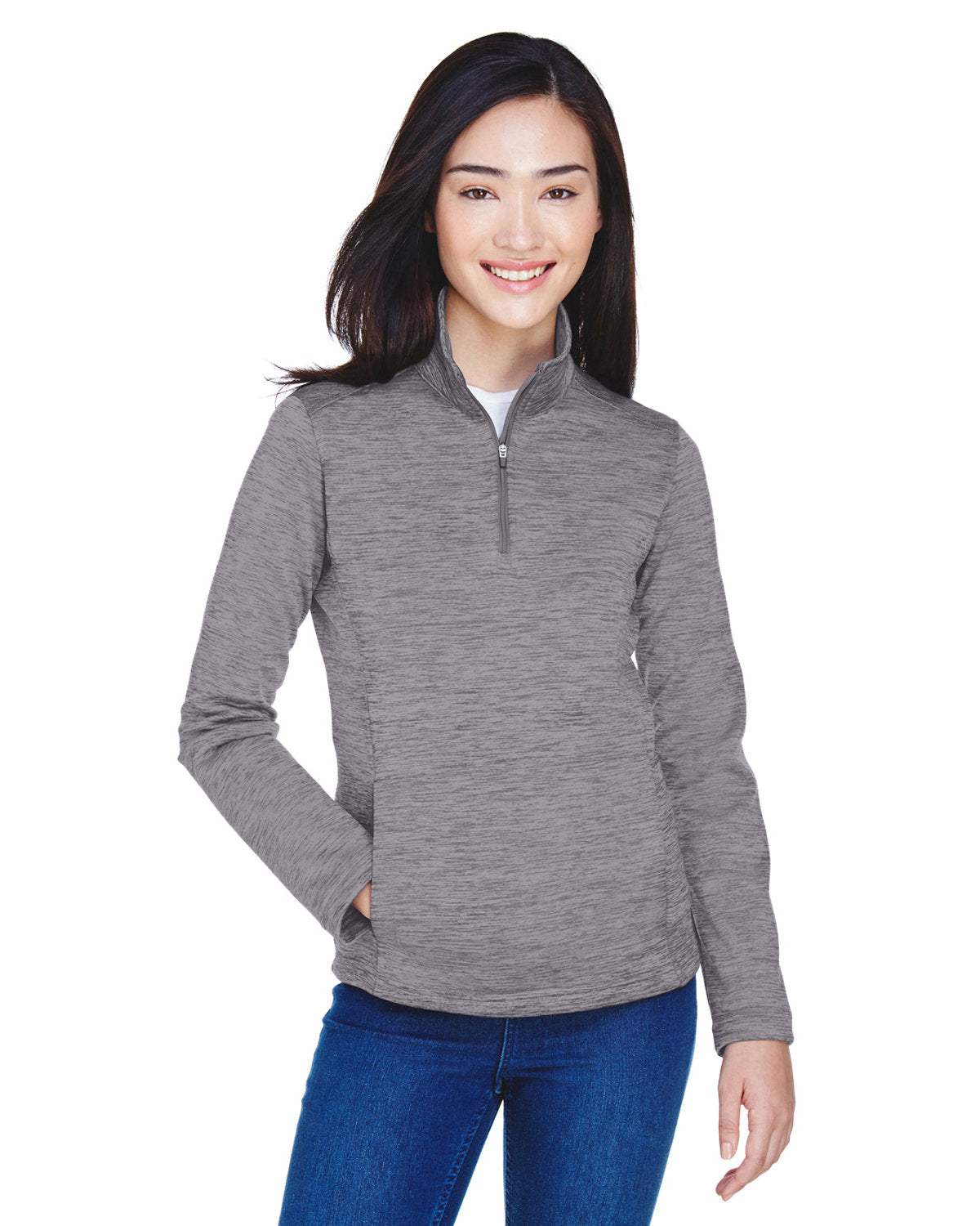 Devon & Jones Ladies Newbury Mélange Fleece Quarter-Zip-Ladies Layering-Devon&Jones-Dark Grey Heather-S-Thread Logic