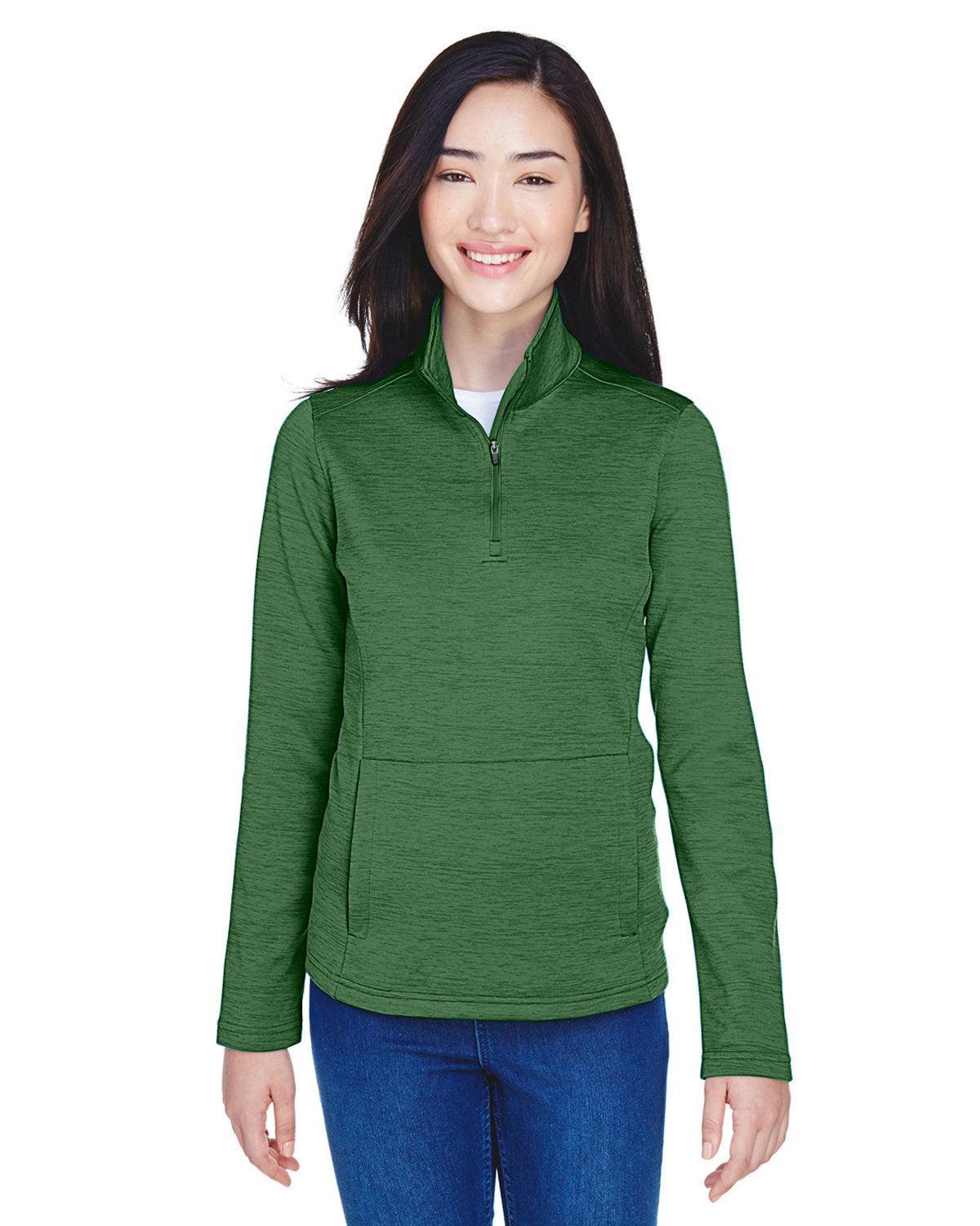 Devon & Jones Ladies Newbury Mélange Fleece Quarter-Zip-Ladies Layering-Devon&Jones-Forest Heather-S-Thread Logic