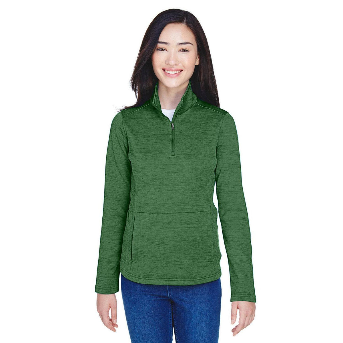 logo-left Devon & Jones Ladies Newbury Mélange Fleece Quarter-Zip-Ladies Layering-Devon&Jones-Forest Heather-S-Thread Logic