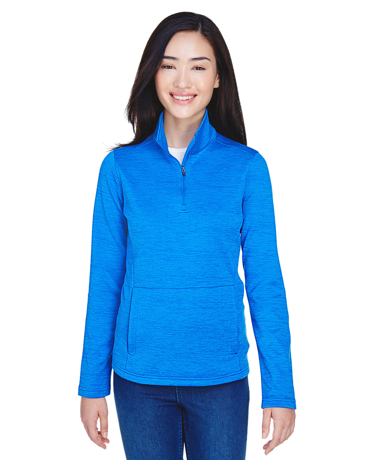 Devon & Jones Ladies Newbury Mélange Fleece Quarter-Zip-Ladies Layering-Devon&Jones-French Blue Heather-S-Thread Logic