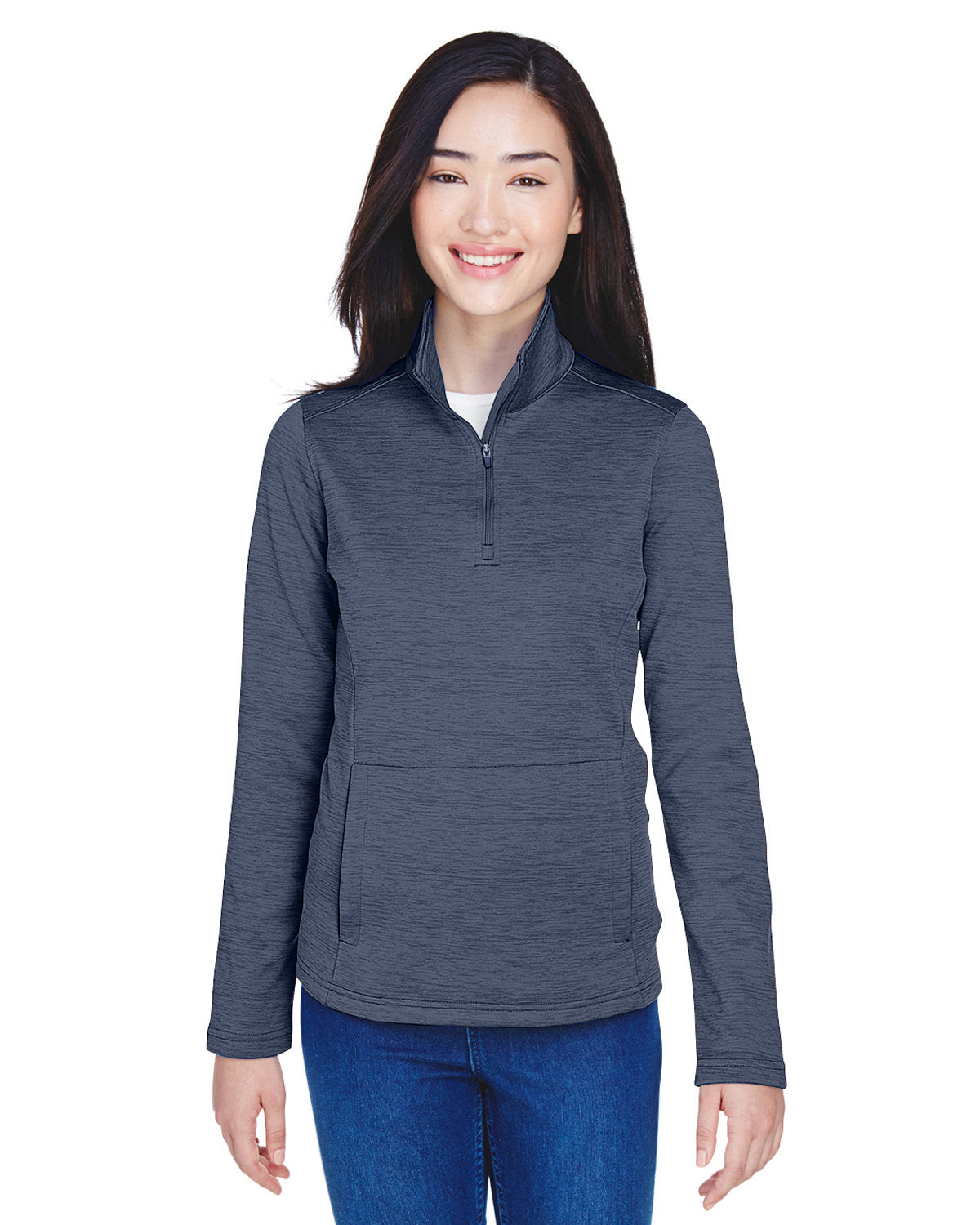 Devon & Jones Ladies Newbury Mélange Fleece Quarter-Zip-Ladies Layering-Devon&Jones-Navy Heather-S-Thread Logic