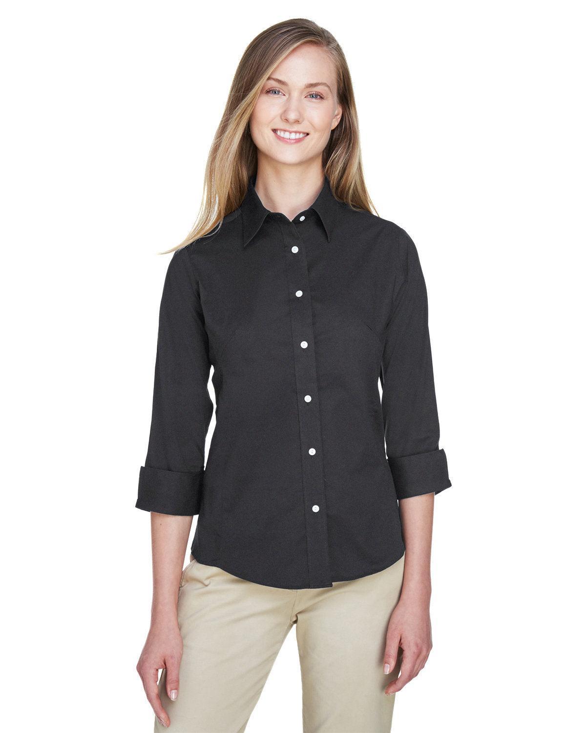 Devon & Jones Ladies Perfect Fit 3/4-Sleeve Stretch Poplin Blouse-Ladies Dress Shirts-Devon&Jones-Black-S-Thread Logic