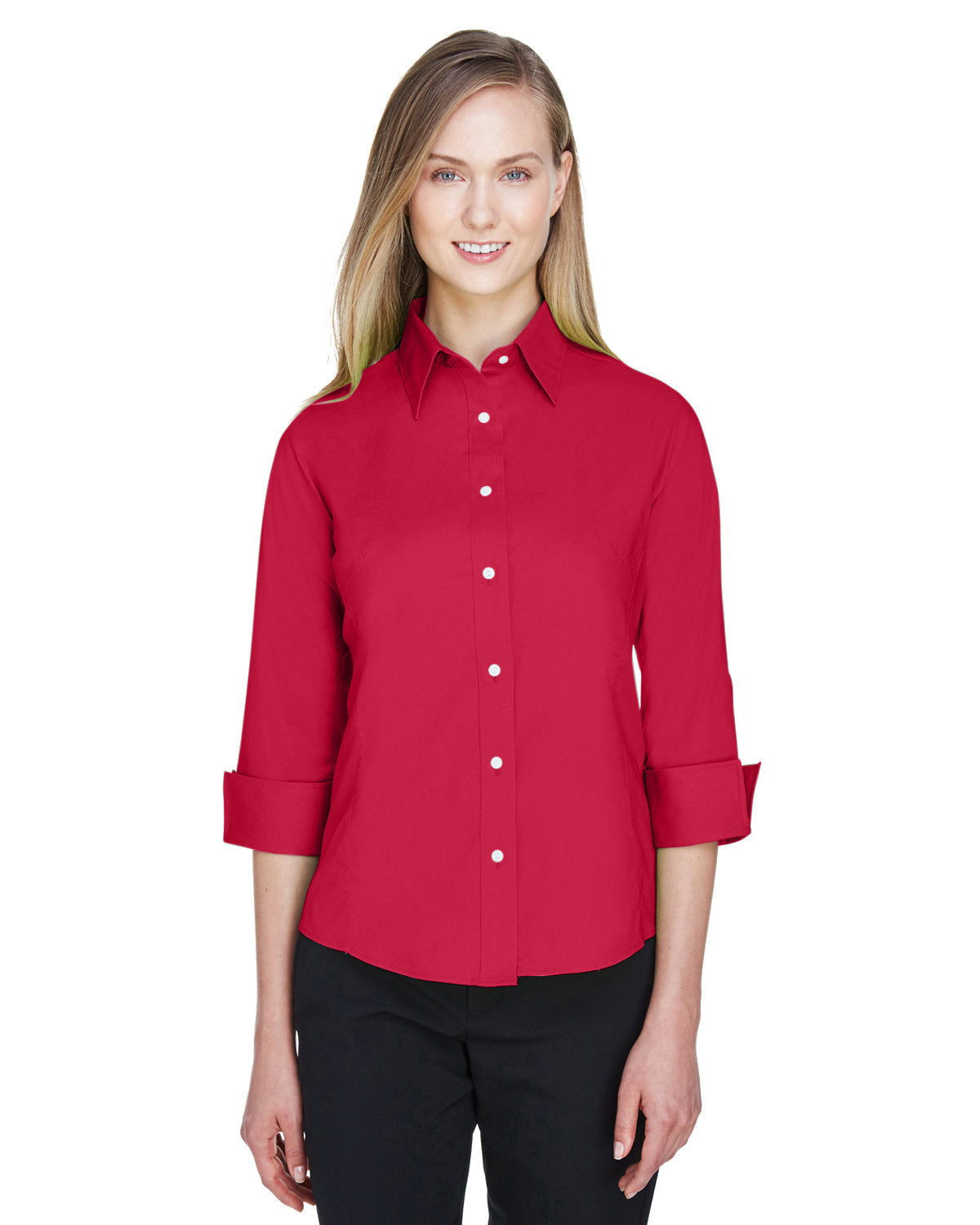 Devon & Jones Ladies Perfect Fit 3/4-Sleeve Stretch Poplin Blouse-Ladies Dress Shirts-Devon&Jones-Red-S-Thread Logic