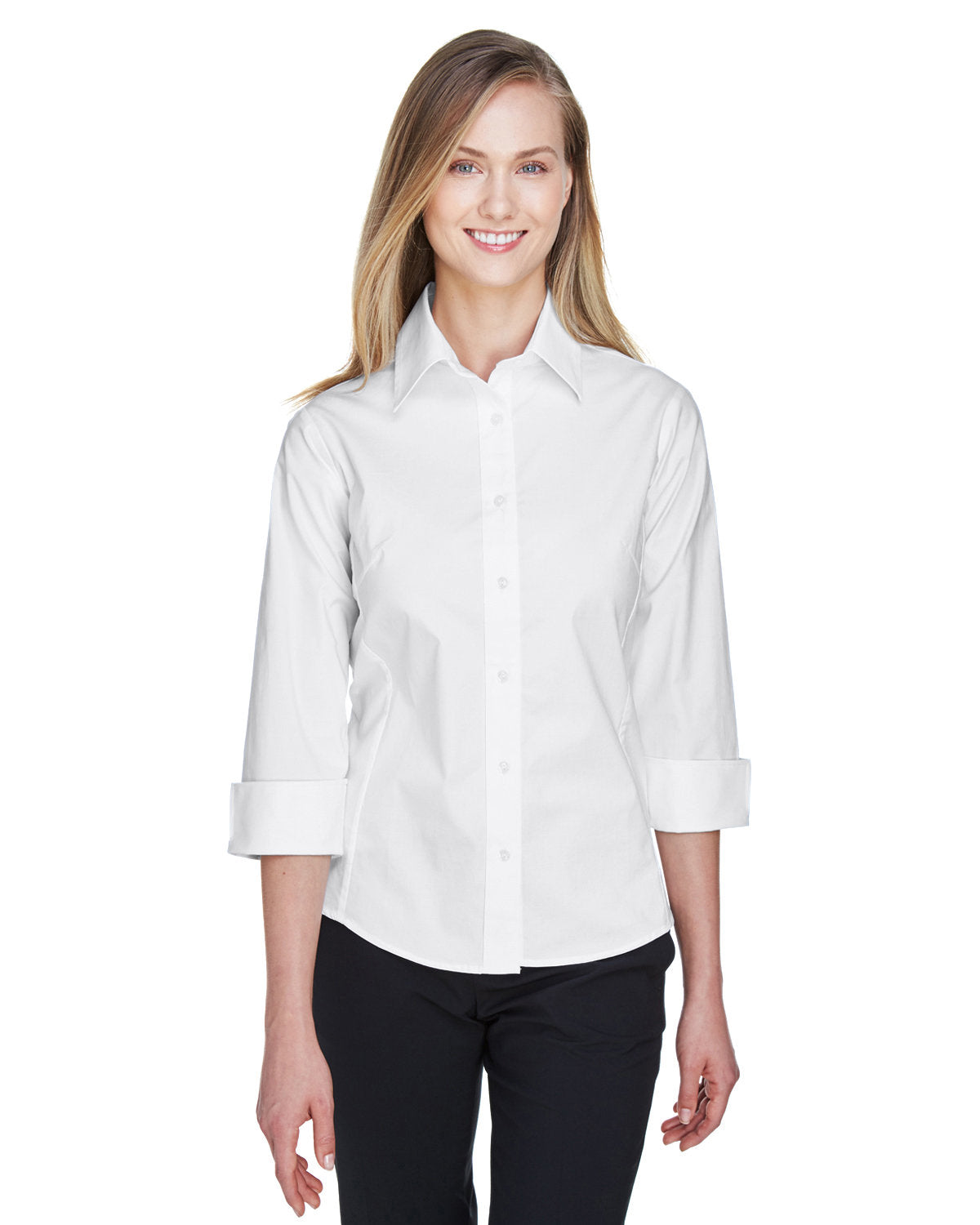 Devon & Jones Ladies Perfect Fit 3/4-Sleeve Stretch Poplin Blouse-Ladies Dress Shirts-Devon&Jones-White-S-Thread Logic