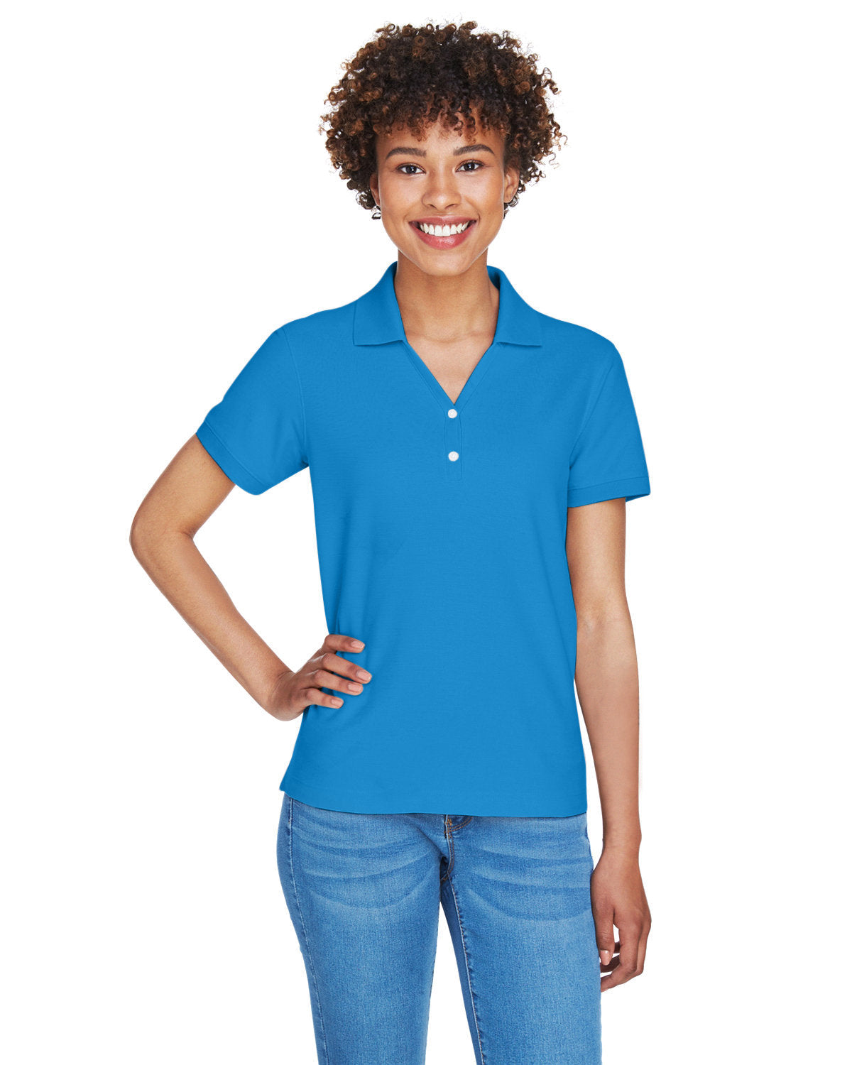 Devon & Jones Ladies Pima Pique Short-Sleeve Y-Collar Polo-Ladies Polos-Devon&Jones-French Blue-S-Thread Logic