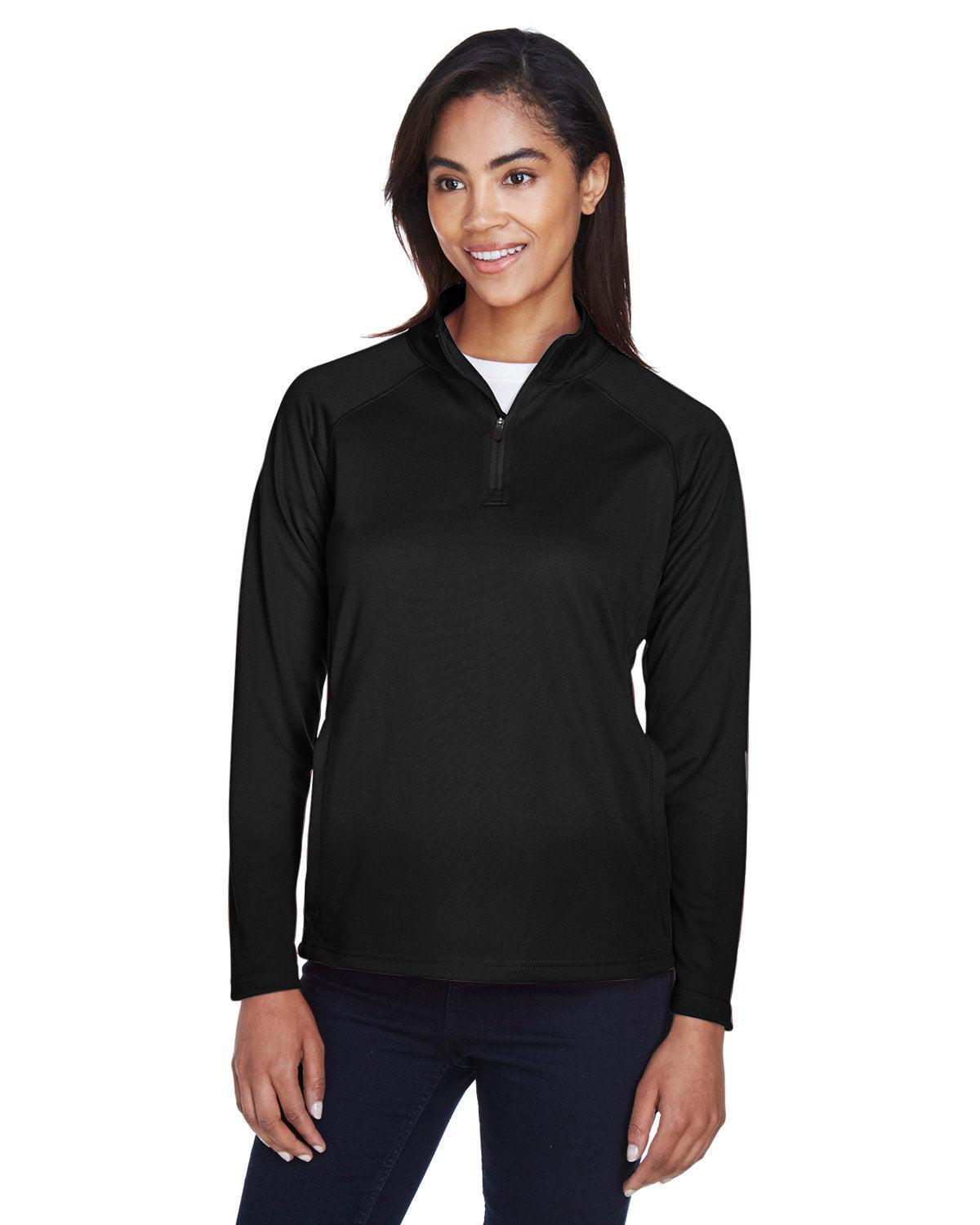 Devon & Jones Ladies Stretch Tech-Shell Compass Quarter-Zip-Ladies Layering-Devon&Jones-Black-S-Thread Logic