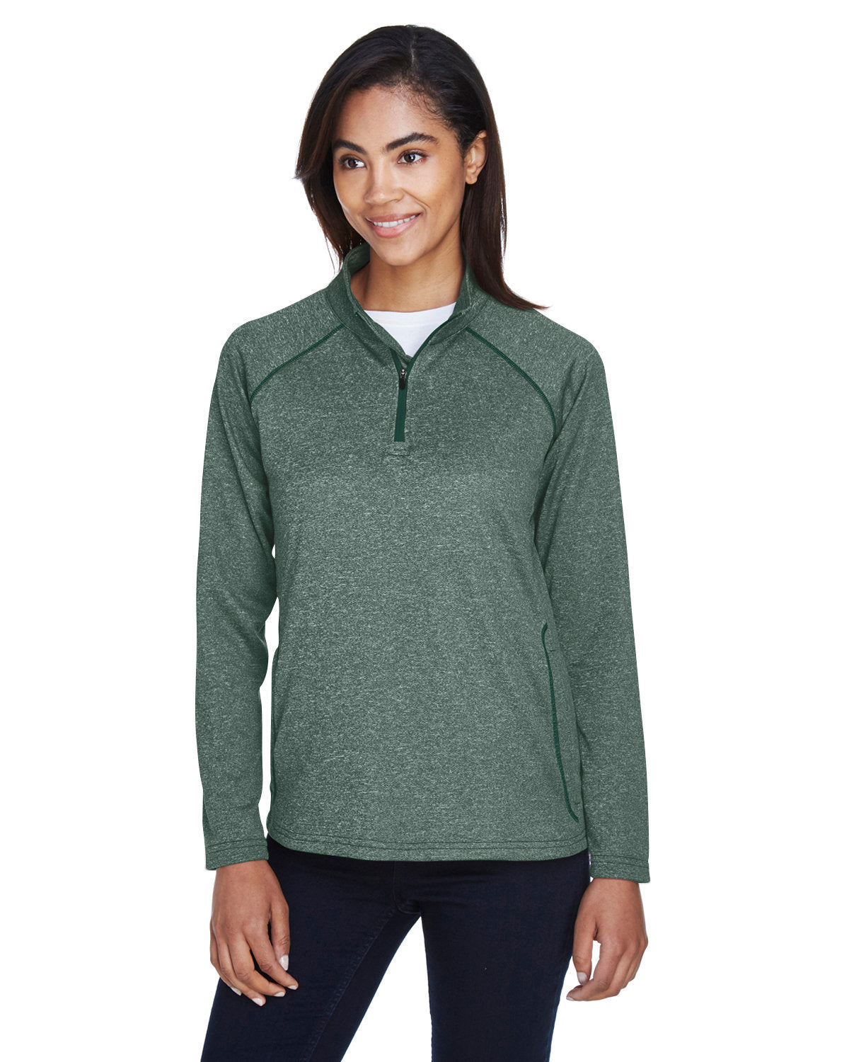 Devon & Jones Ladies Stretch Tech-Shell Compass Quarter-Zip-Ladies Layering-Devon&Jones-Forest Heather-S-Thread Logic