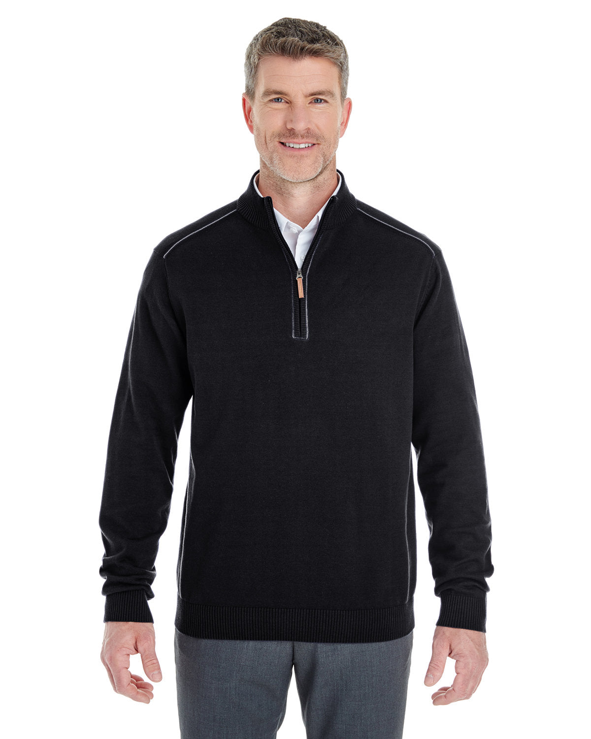 Devon & Jones Manchester Fully-Fashioned Half-Zip Sweater-Men's Layering-Devon&Jones-Black/Graphite-S-Thread Logic