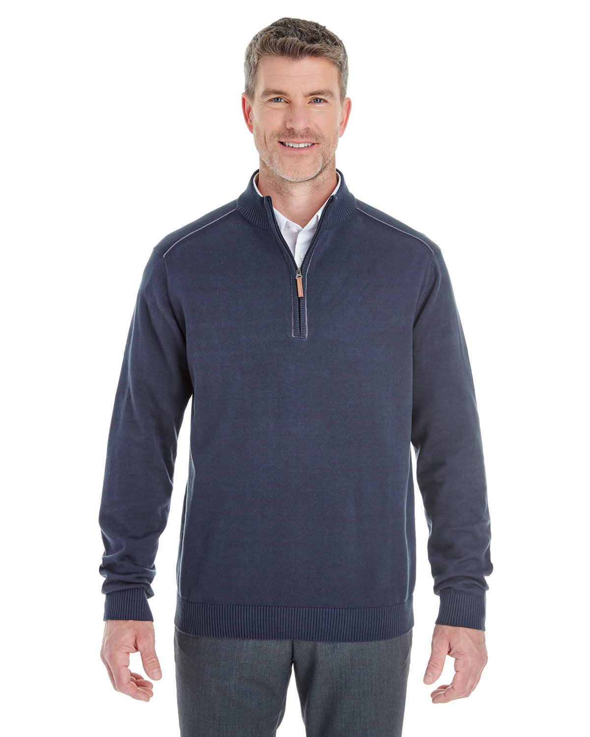 Devon & Jones Manchester Fully-Fashioned Half-Zip Sweater-Men's Layering-Devon&Jones-Navy/Graphite-S-Thread Logic
