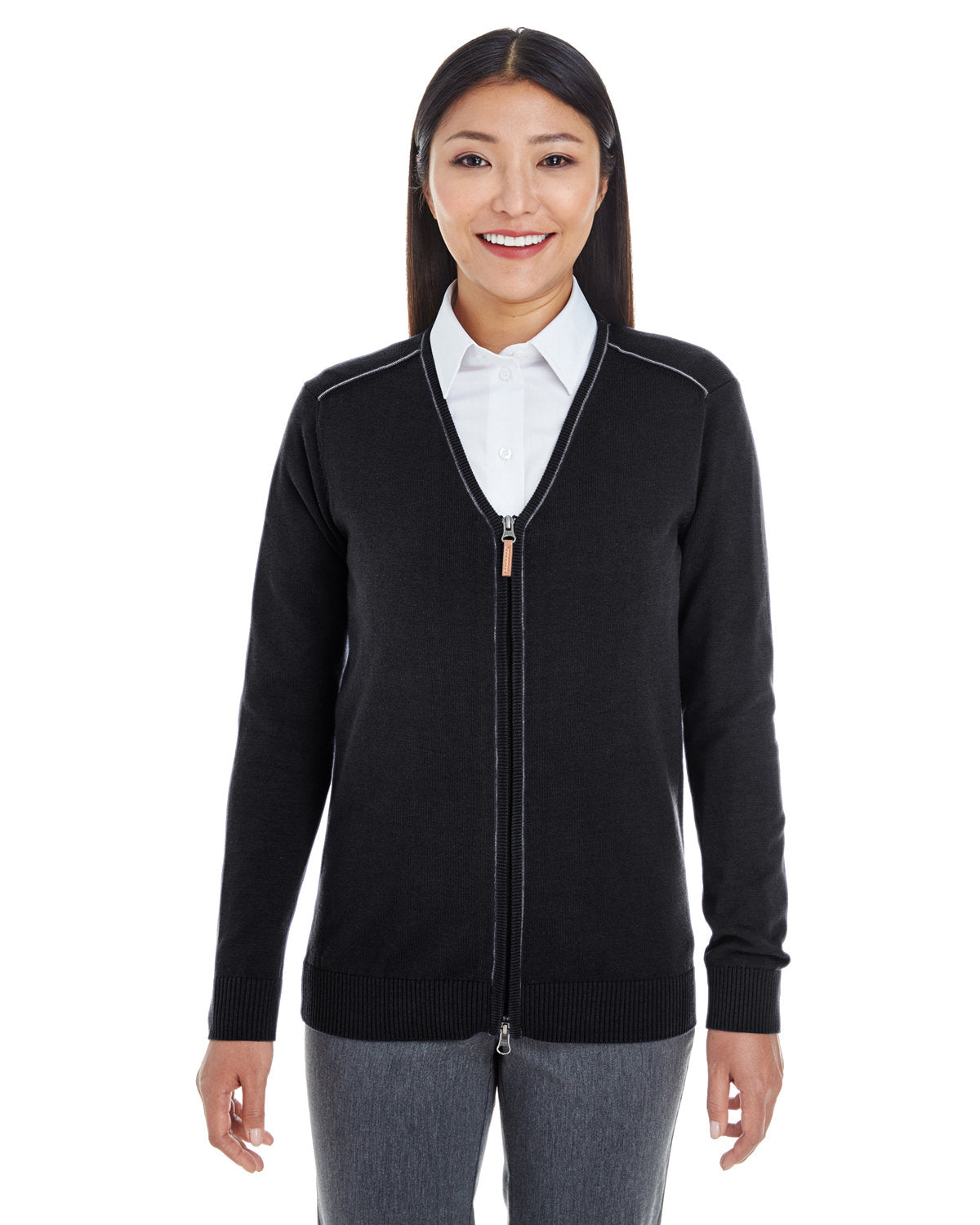 Devon & Jones Manchester Ladies Full-Zip Sweater-Ladies Layering-Devon&Jones-Black/Graphite-XS-Thread Logic