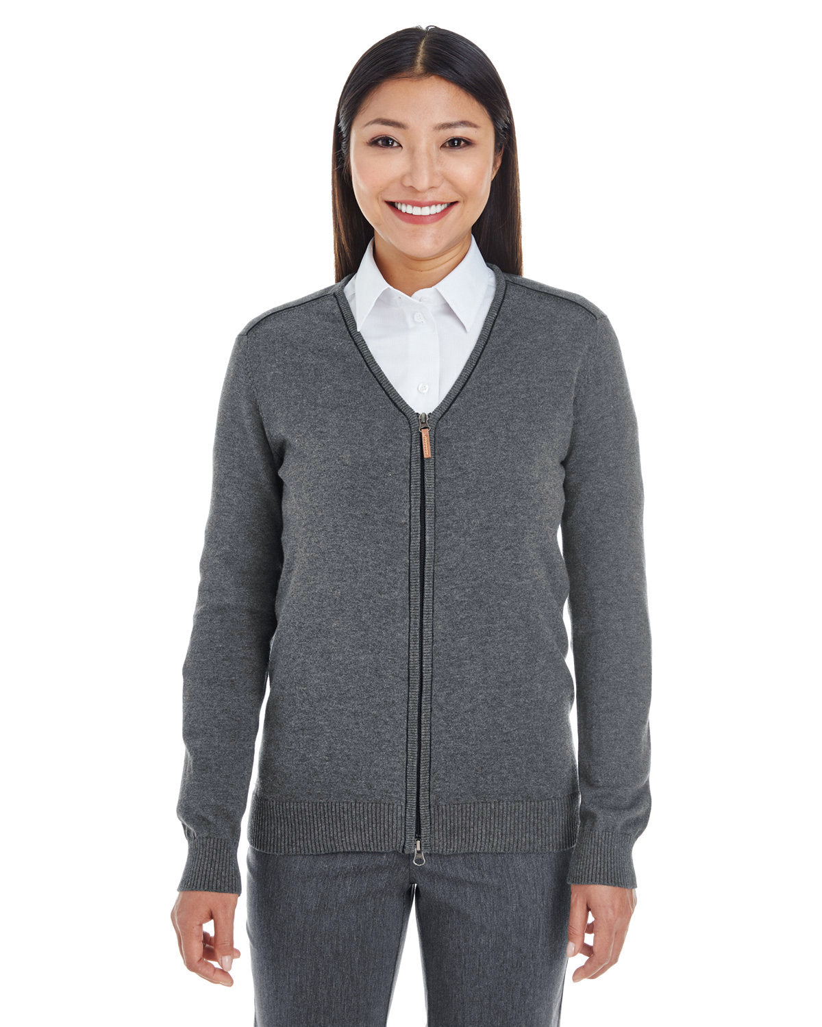 Devon & Jones Manchester Ladies Full-Zip Sweater-Ladies Layering-Devon&Jones-Dark Grey/Black-XS-Thread Logic