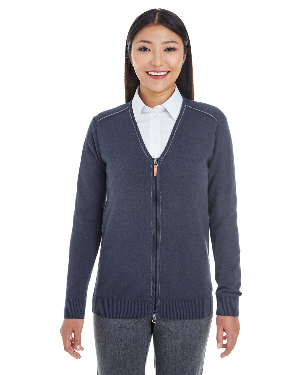 Devon & Jones Manchester Ladies Full-Zip Sweater-Ladies Layering-Devon&Jones-Navy/Graphite-XS-Thread Logic