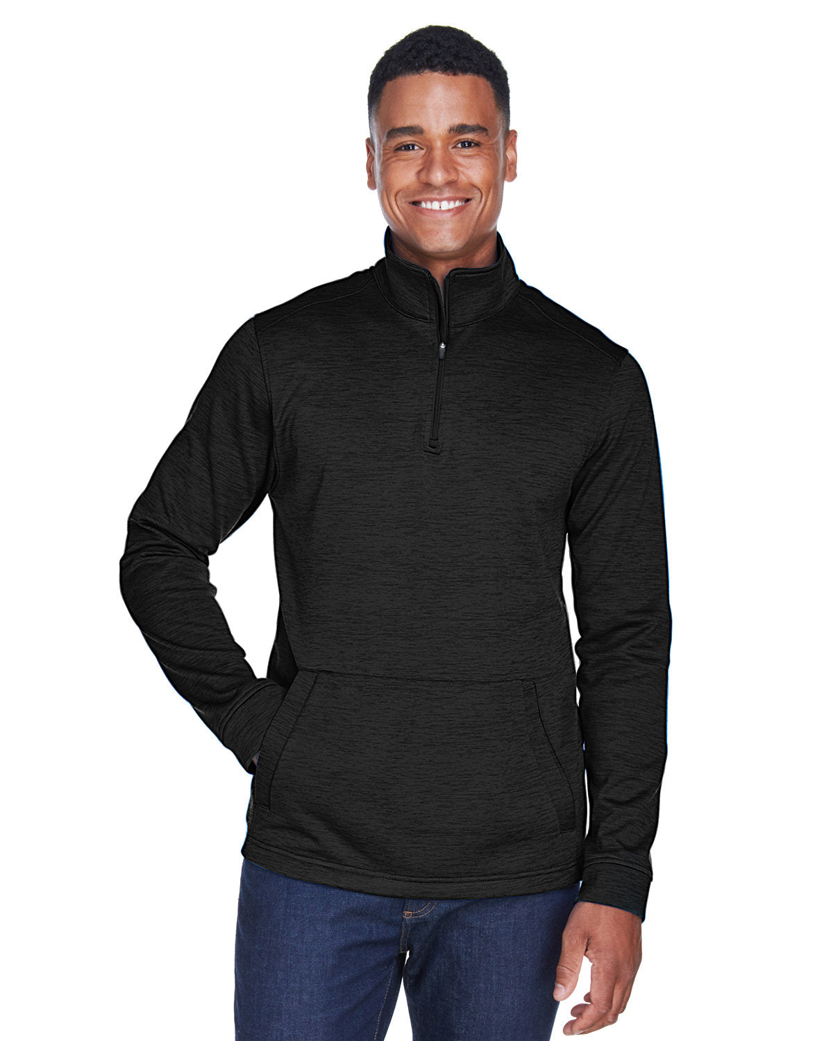 Devon & Jones Newbury Mélange Fleece Quarter-Zip-Men's Layering-Devon&Jones-Black Heather-S-Thread Logic