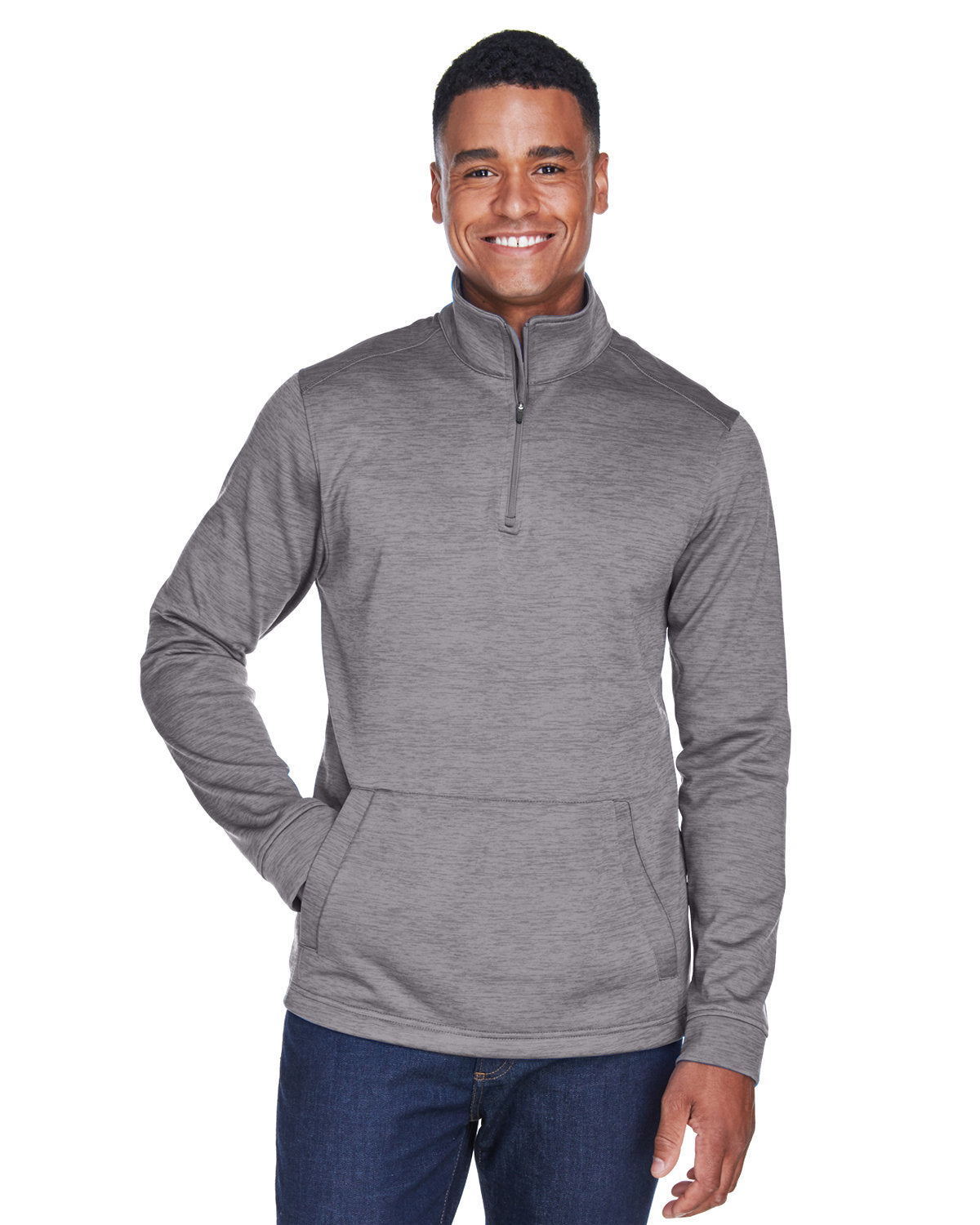 Devon & Jones Newbury Mélange Fleece Quarter-Zip-Men's Layering-Devon&Jones-Dark Grey Heather-S-Thread Logic