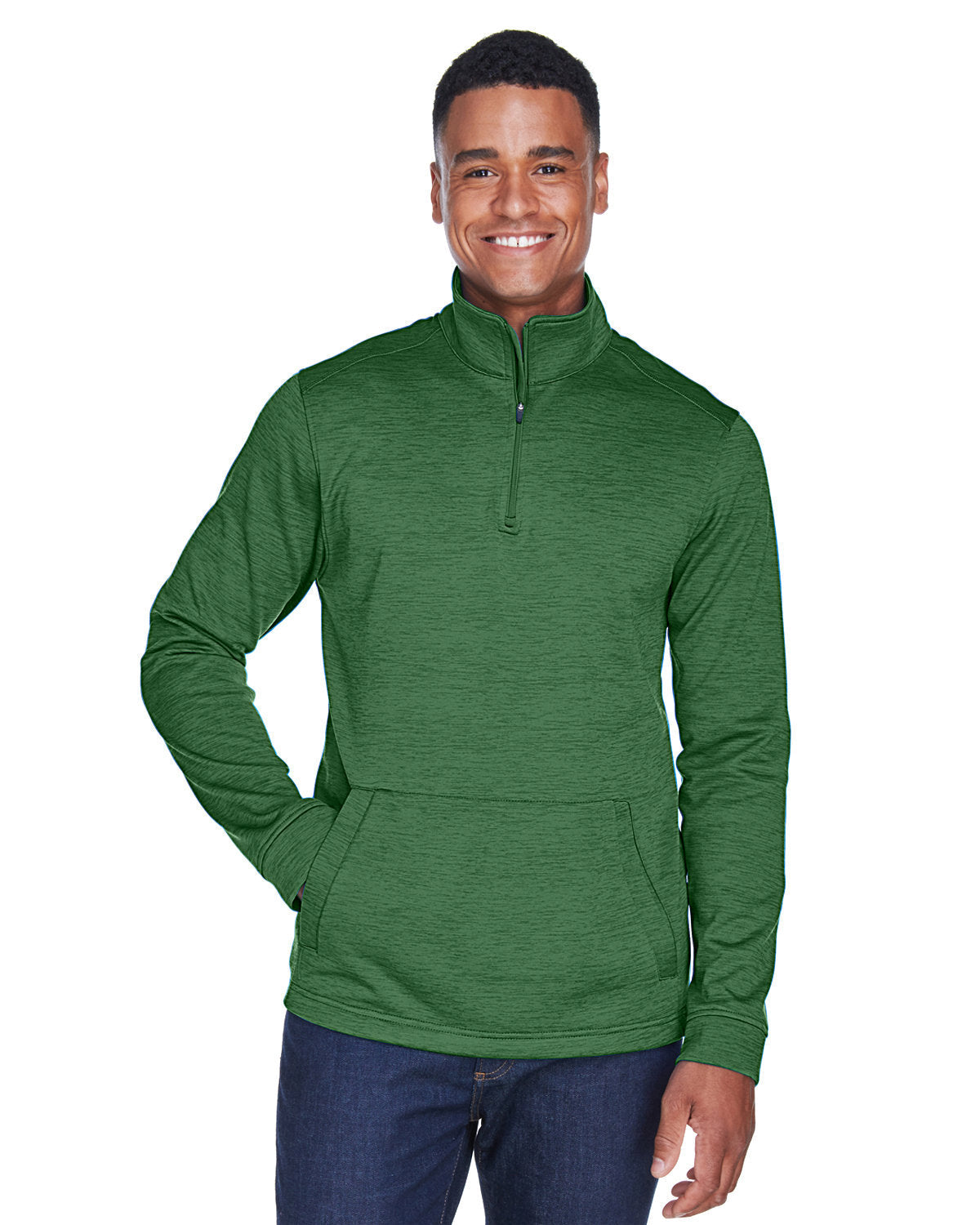 Devon & Jones Newbury Mélange Fleece Quarter-Zip-Men's Layering-Devon&Jones-Forest Heather-S-Thread Logic