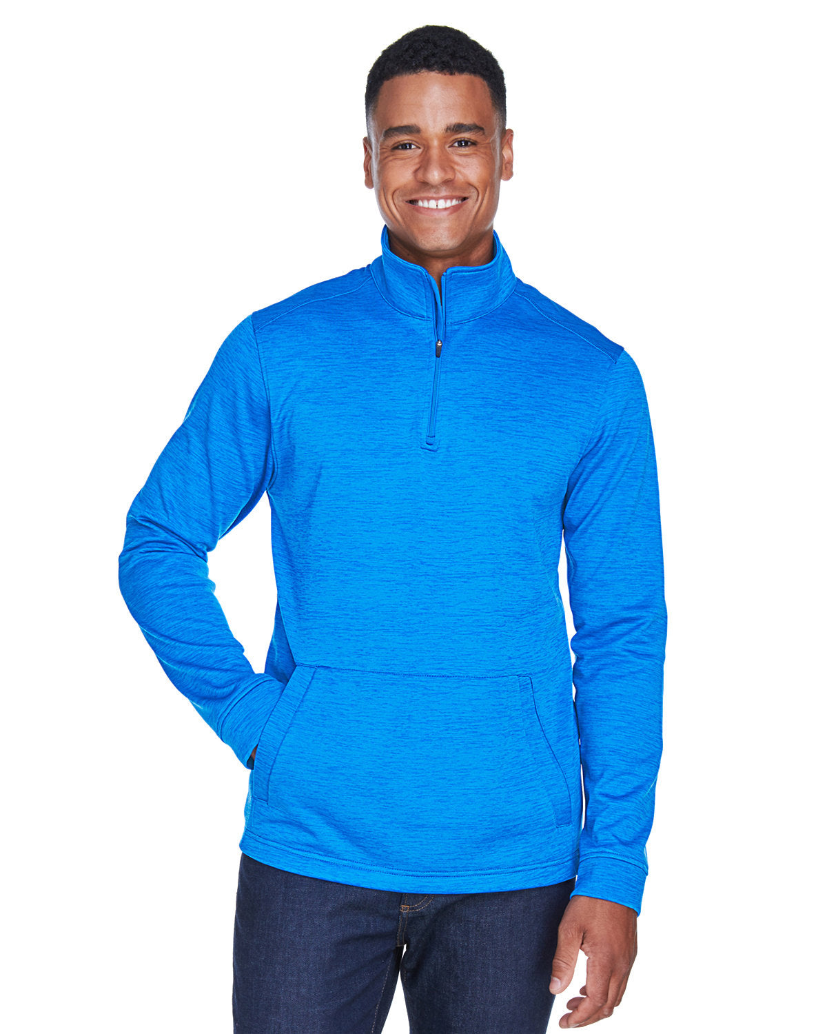 Devon & Jones Newbury Mélange Fleece Quarter-Zip-Men's Layering-Devon&Jones-French Blue Heather-S-Thread Logic