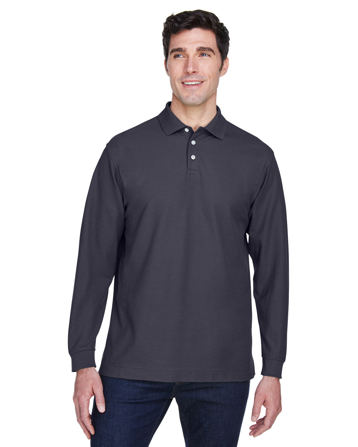 Devon & Jones Pima Pique Long-Sleeve Polo-Men's Polos-Devon&Jones-Navy-S-Thread Logic