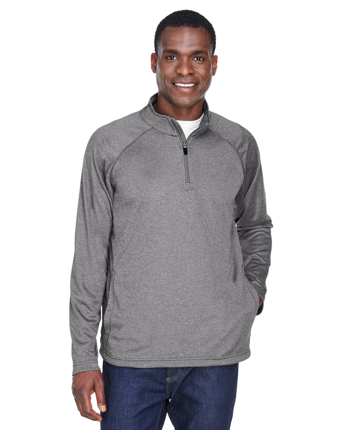 Devon & Jones Stretch Tech-Shell Compass Quarter-Zip-Men's Layering-Devon&Jones-Dark Grey Heather-S-Thread Logic