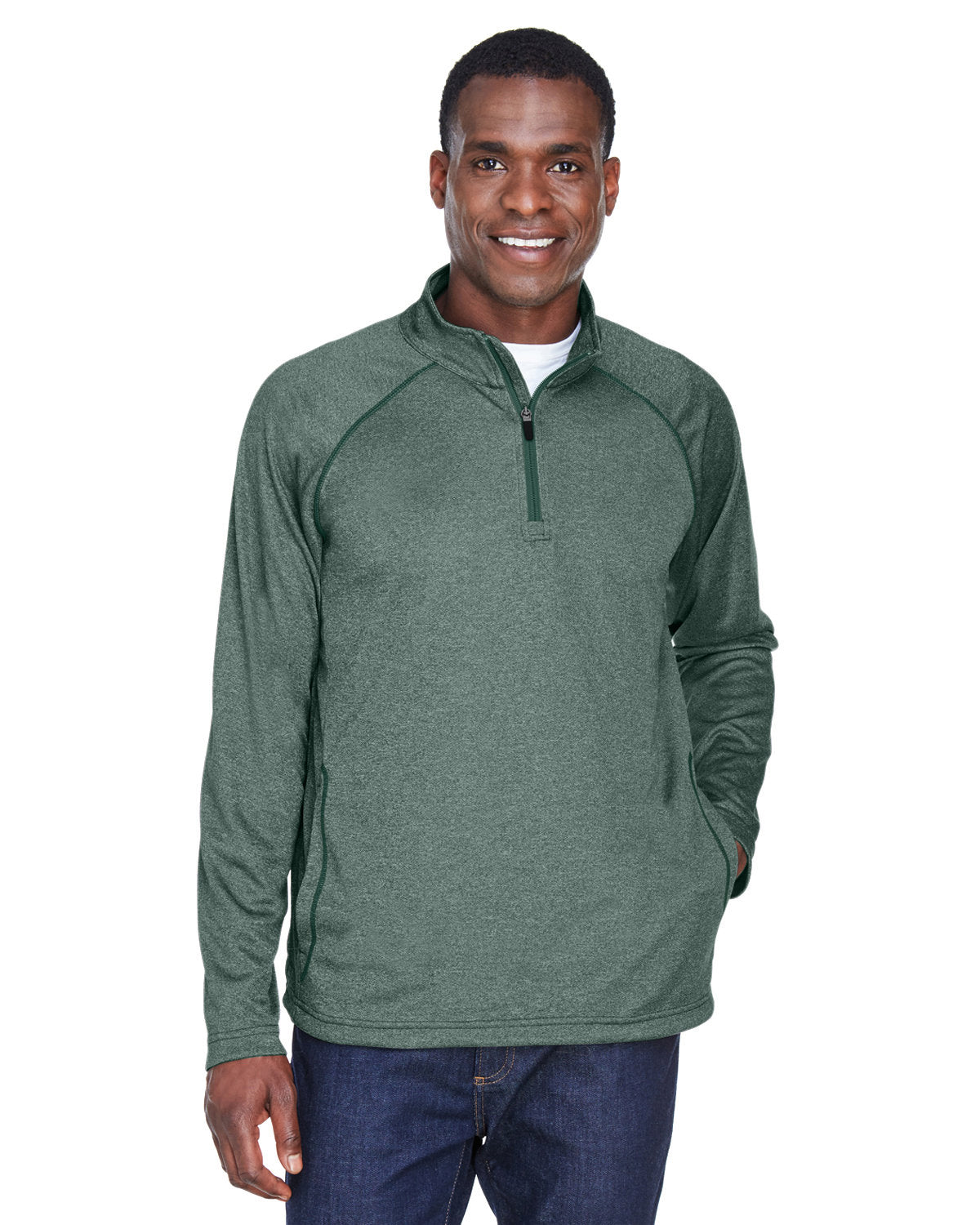 Devon & Jones Stretch Tech-Shell Compass Quarter-Zip-Men's Layering-Devon&Jones-Forest Heather-S-Thread Logic