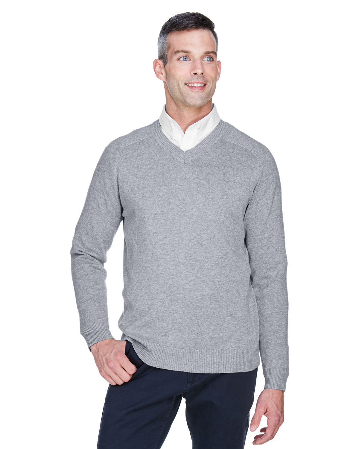 Devon & Jones V-Neck Sweater-Men's Layering-Devon&Jones-Grey Heather-S-Thread Logic