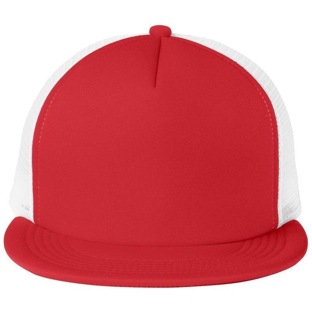 no-logo District Flat Bill Snapback Trucker Cap-Regular-District-New Red-OSFA-Thread Logic