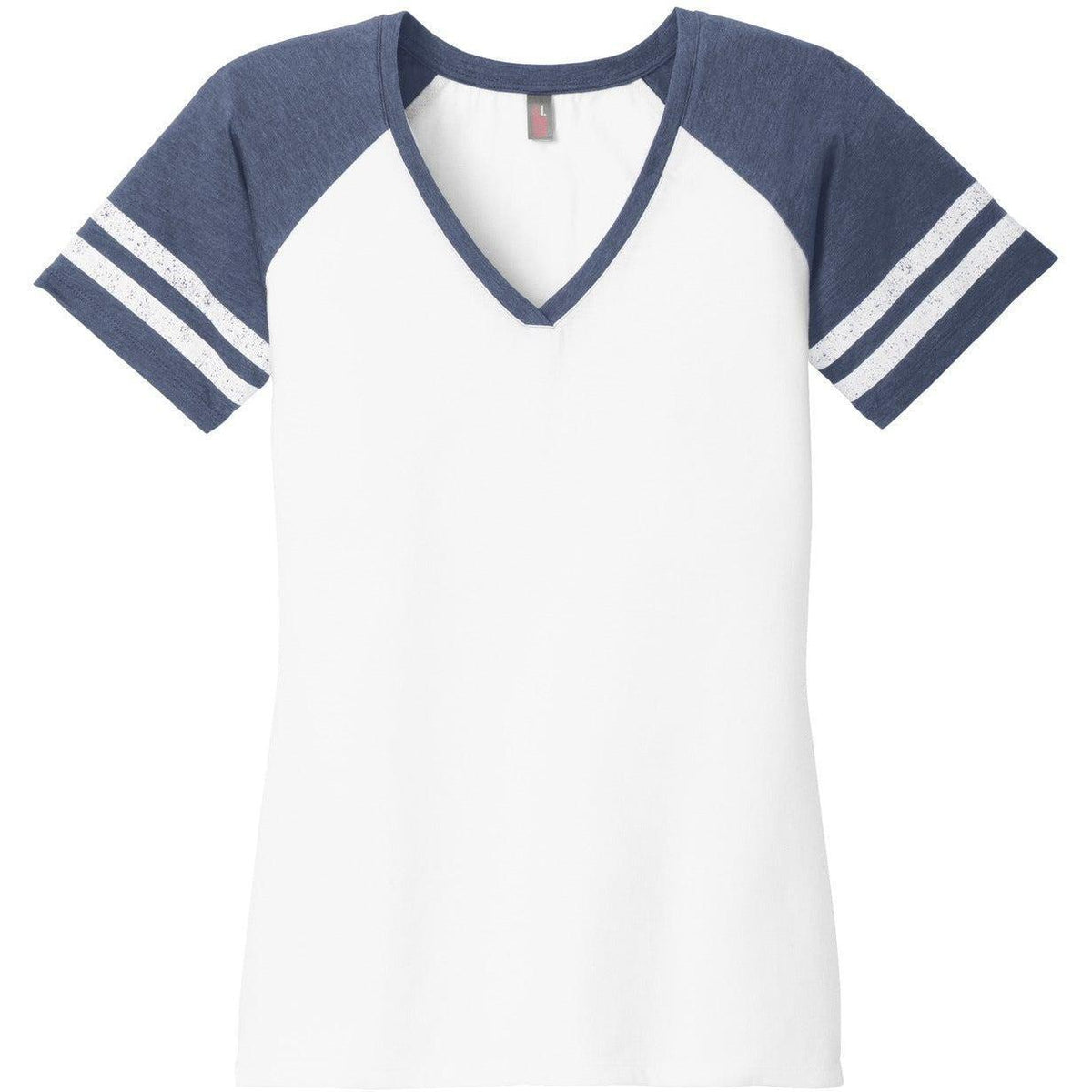 no-logo District Women's Game V-Neck Tee-Polos-District-White/Heathered True Navy-XS-Thread Logic