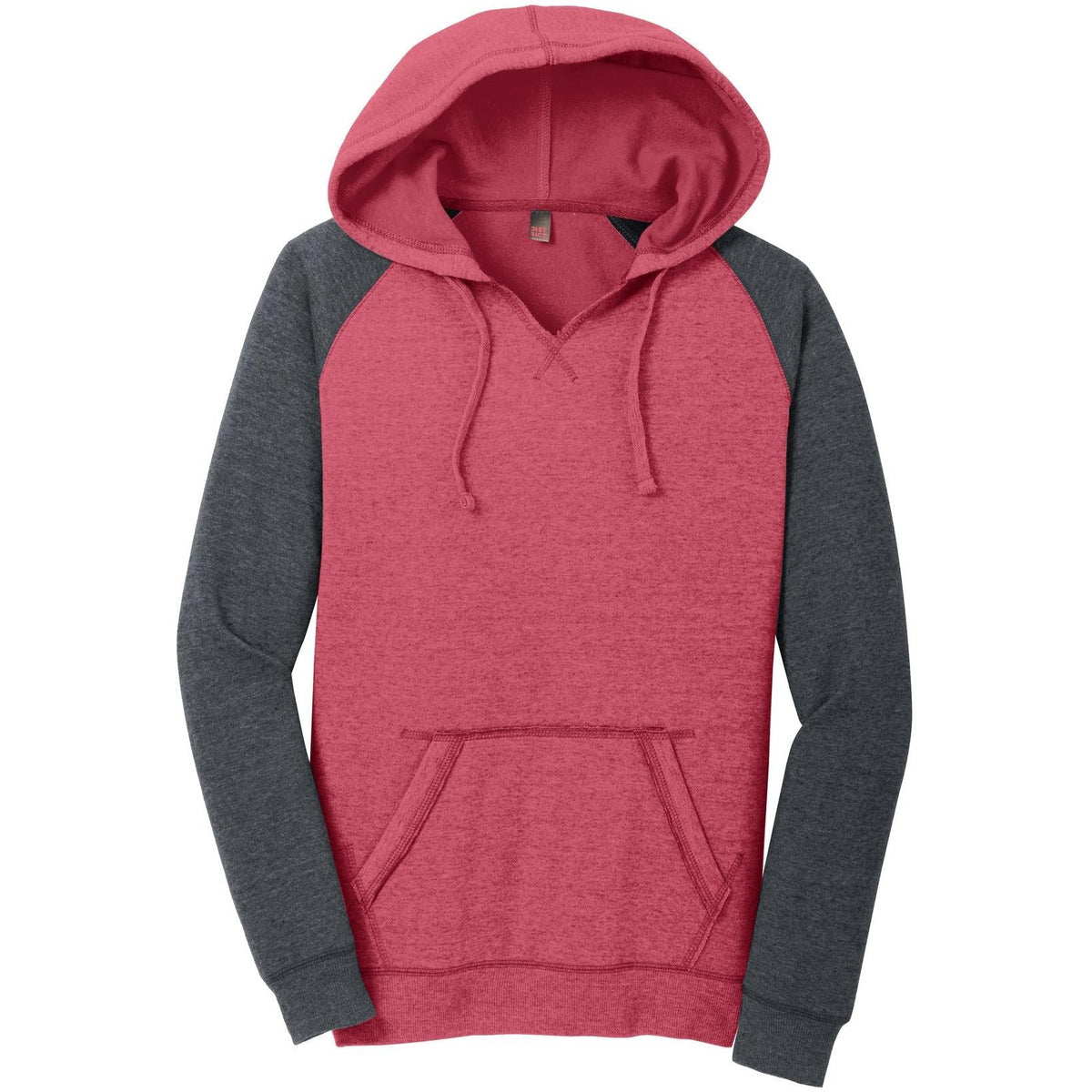 no-logo District Women's Lightweight Fleece Raglan Hoodie-Hoodies-District-Heathered Red/Heathered Charcoal-XS-Thread Logic
