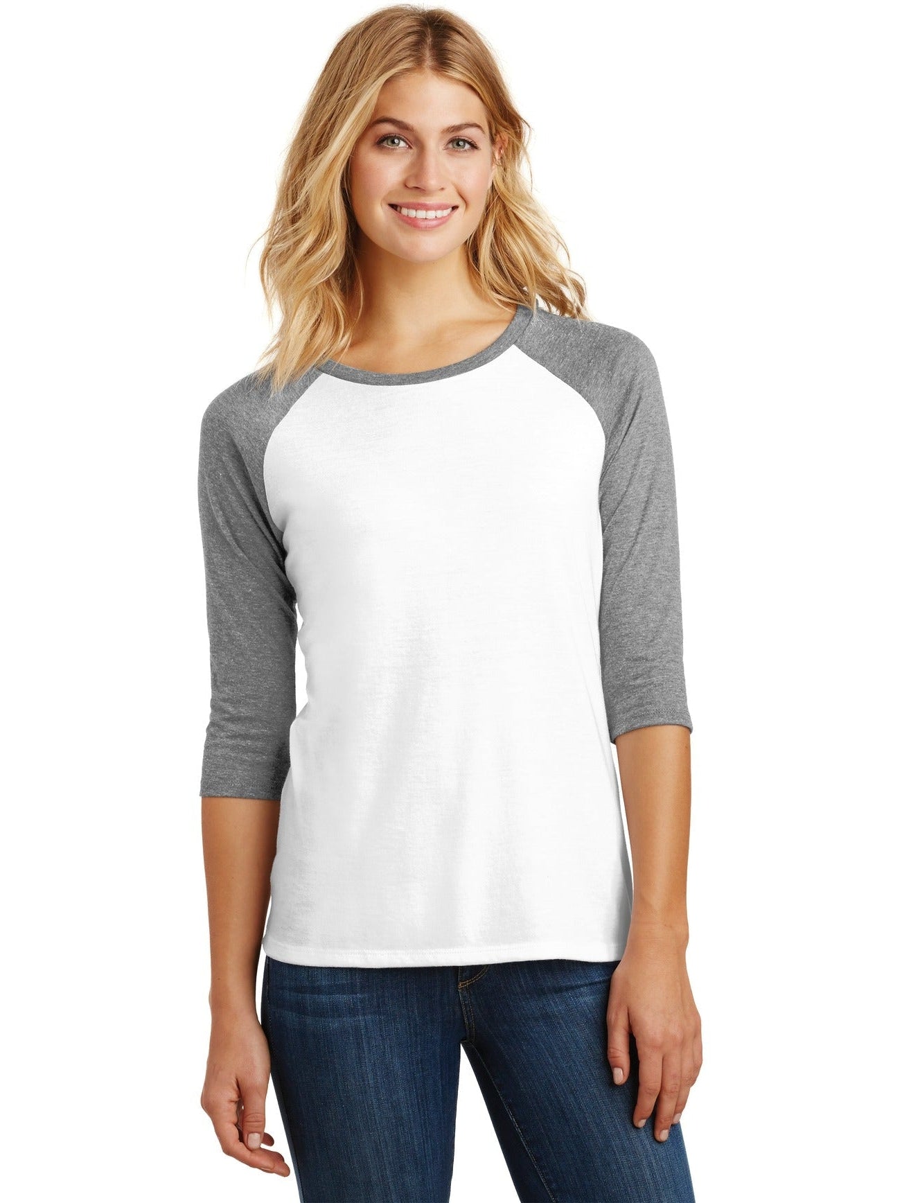 no-logo District Ladies Perfect Tri 3/4-Sleeve Raglan-Regular-District-Thread Logic