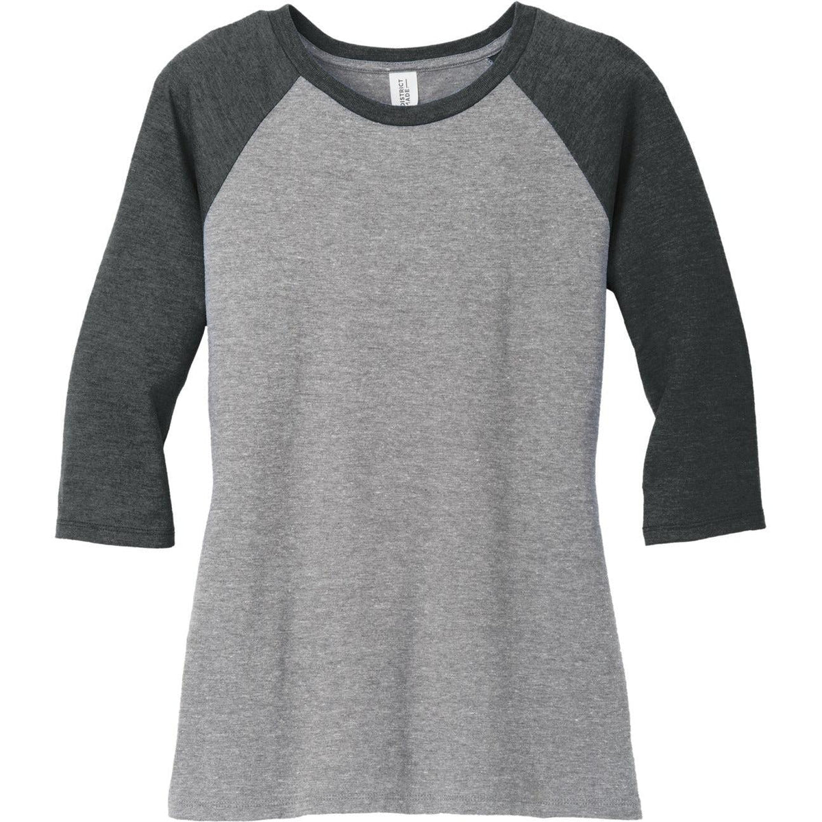 no-logo District Women's Perfect Tri 3/4-Sleeve Raglan-Regular-District-Black Frost/Gray Frost-XS-Thread Logic