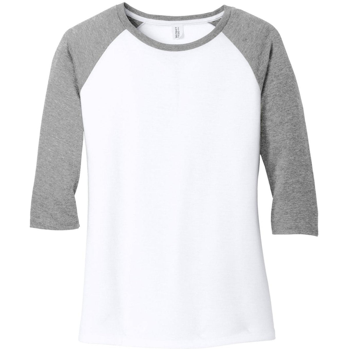 no-logo District Women's Perfect Tri 3/4-Sleeve Raglan-Regular-District-Grey Frost/White-XS-Thread Logic