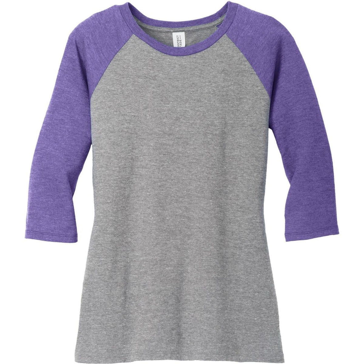 no-logo District Women's Perfect Tri 3/4-Sleeve Raglan-Regular-District-Purple Frost/Grey Frost-XS-Thread Logic