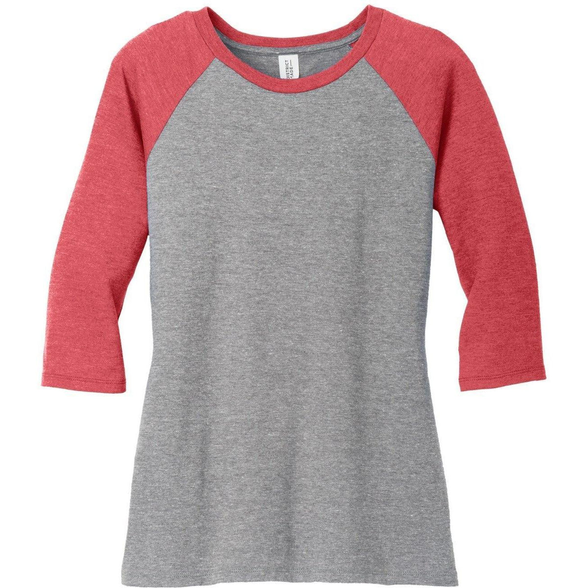 no-logo District Women's Perfect Tri 3/4-Sleeve Raglan-Regular-District-Red Frost/Grey Frost-XS-Thread Logic