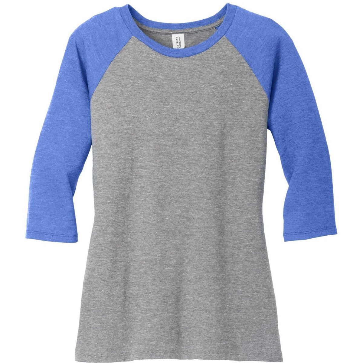 no-logo District Women's Perfect Tri 3/4-Sleeve Raglan-Regular-District-Royal Frost/Grey Frost-XS-Thread Logic