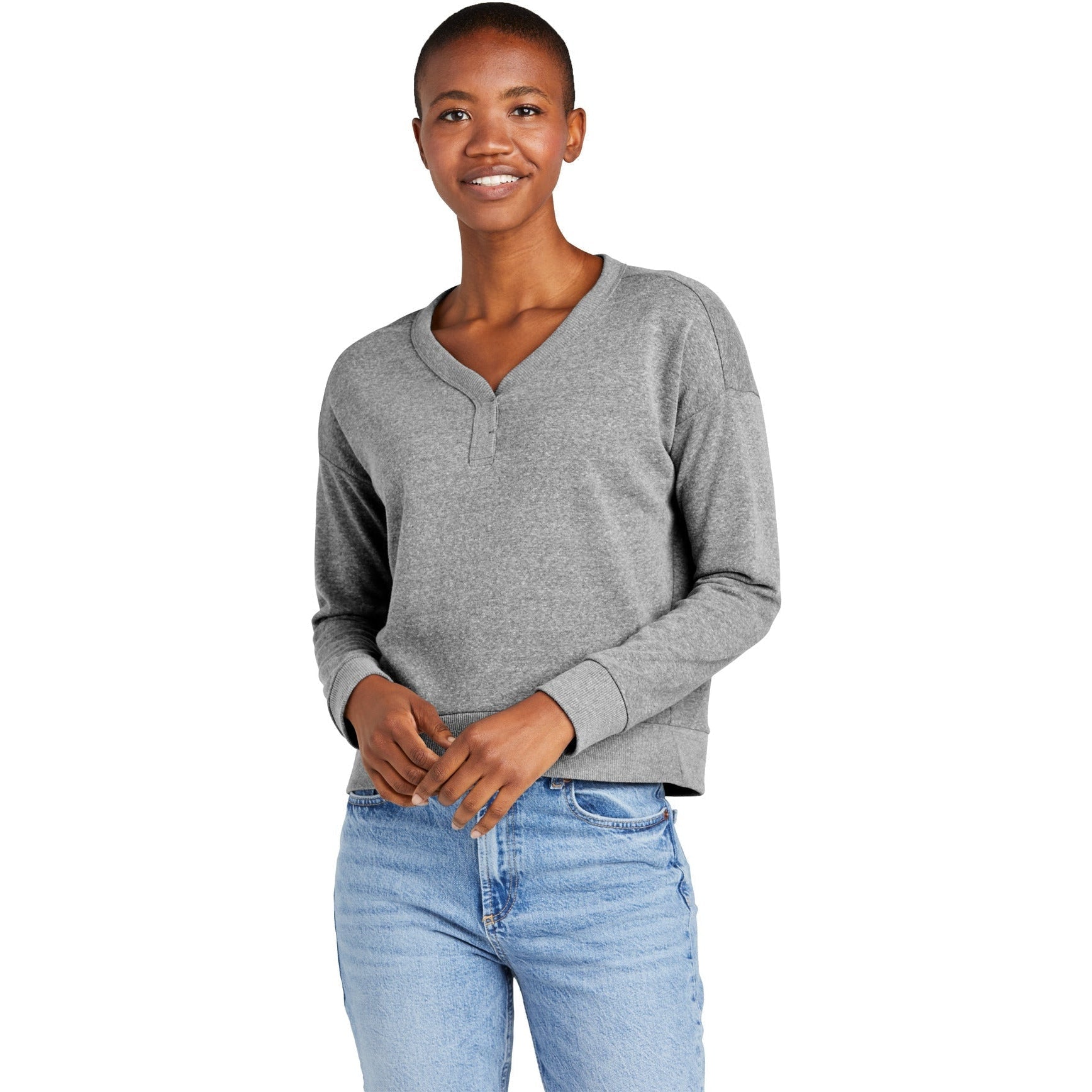 no-logo District Ladies Perfect Tri Fleece V-Neck Sweatshirt-Apparel-District-Thread Logic