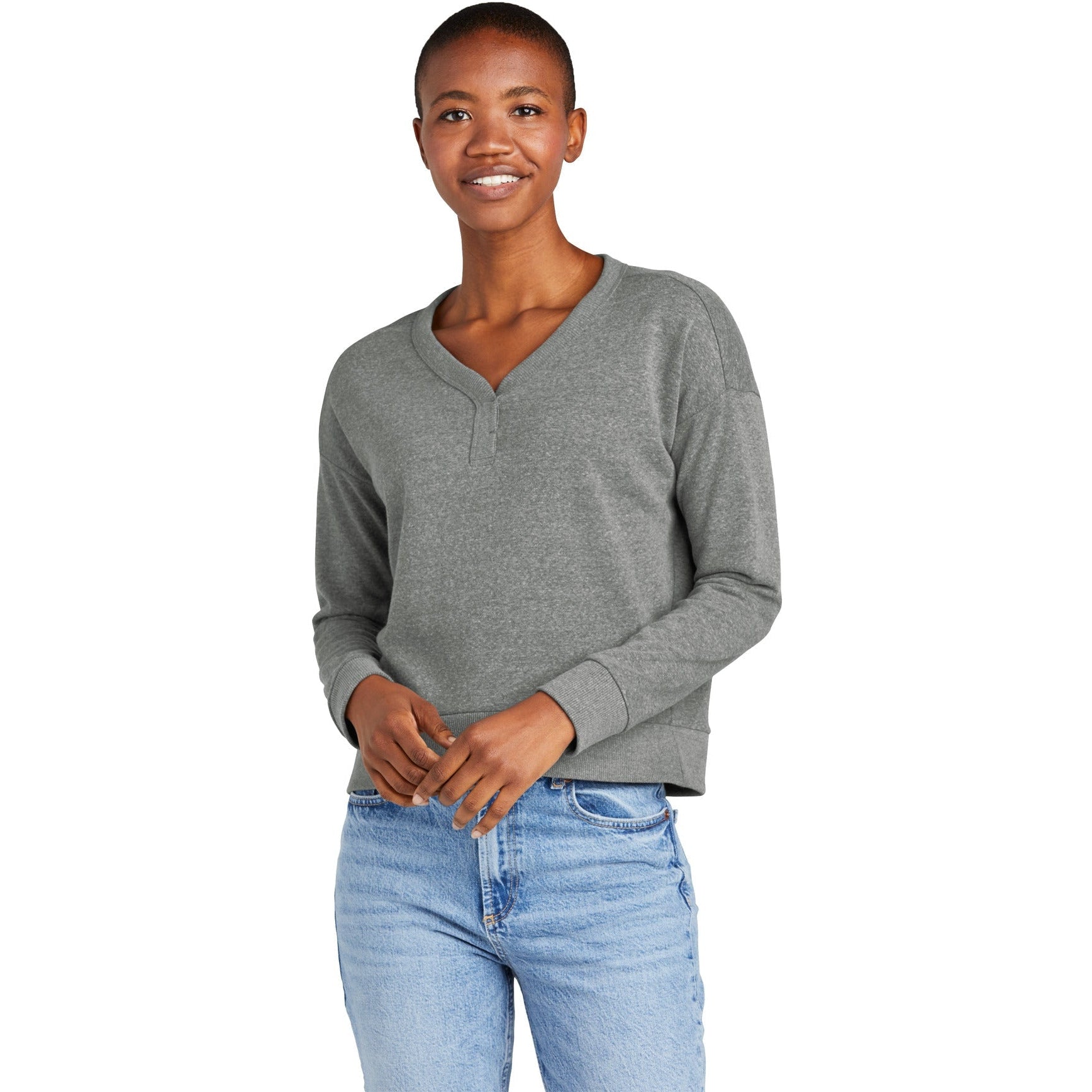 no-logo District Ladies Perfect Tri Fleece V-Neck Sweatshirt-Apparel-District-Thread Logic